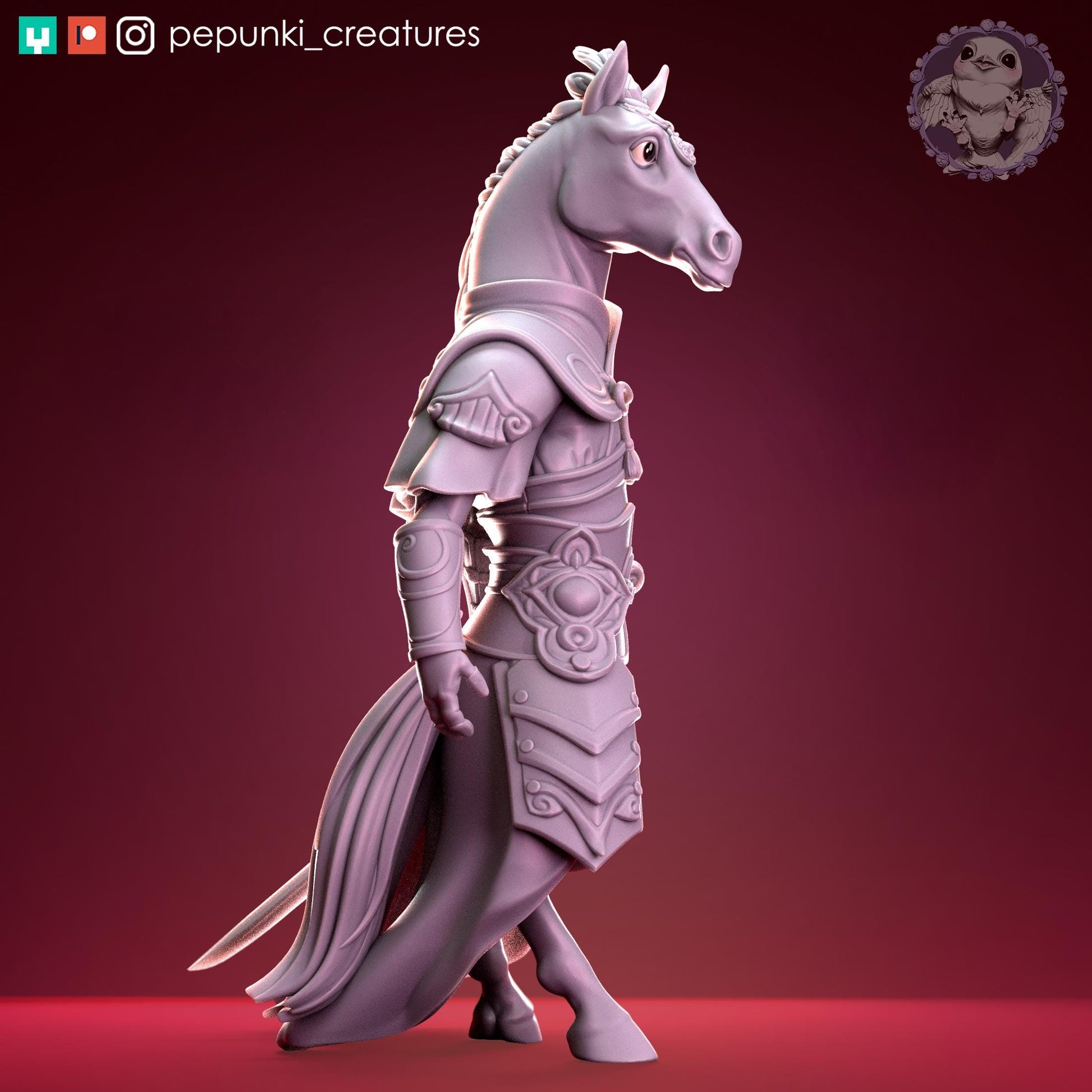Horse Warrior Miniature | Tabletop RPG Miniature | Pepunki Creatures | Roleplaying 3D Printed Fantasy Mini - 3DPrintDen