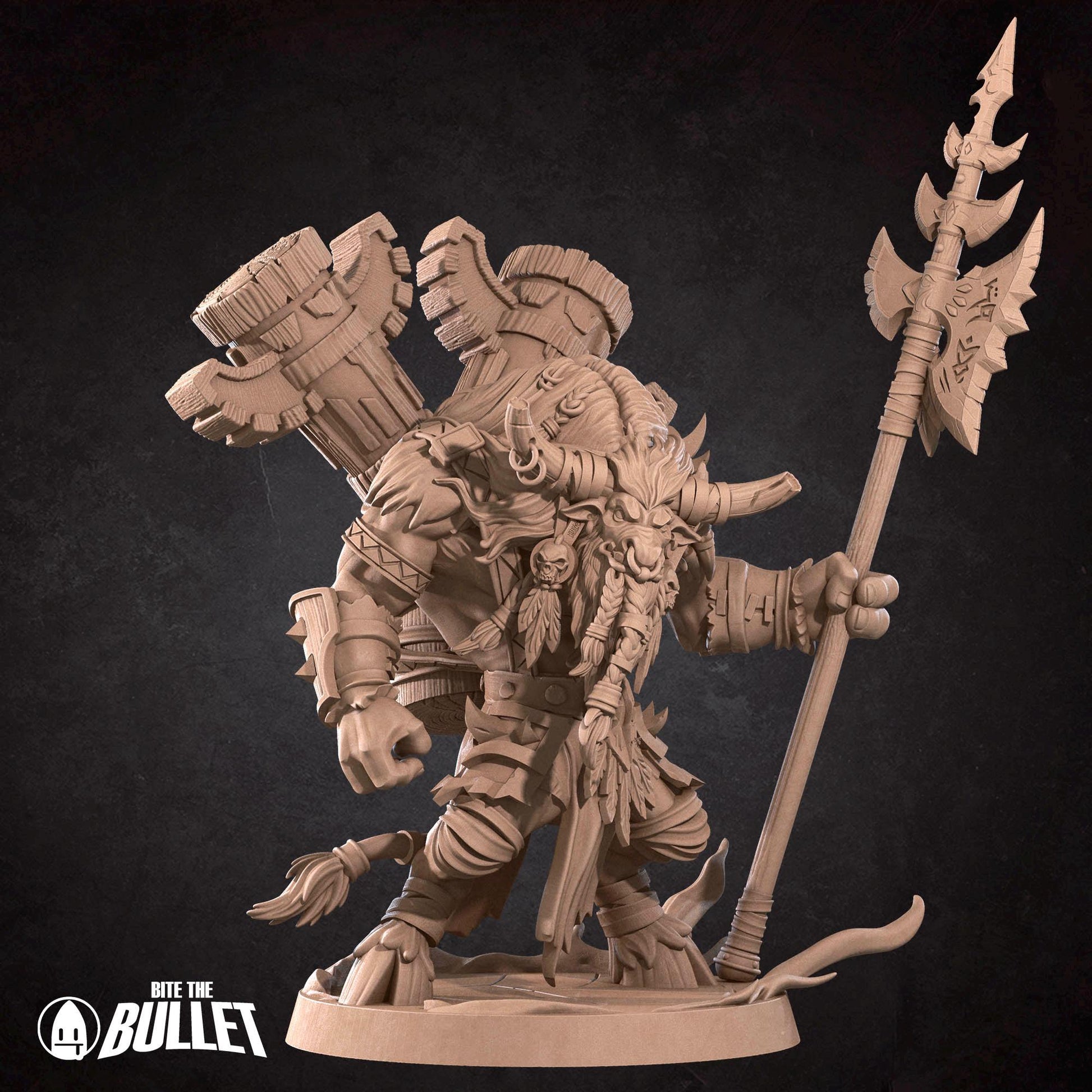 Chosen Chieftain Miniature, Tauren | Tabletop RPG Miniature | Bite the Bullet | Roleplaying 3D Printed Fantasy Mini - 3DPrintDen
