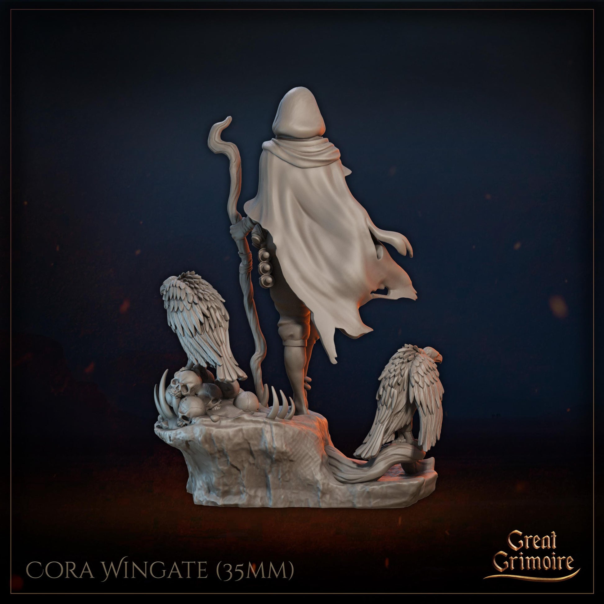 Female Desert Druid Miniature, Cora Wingate | Tabletop RPG Miniature | Great Grimoire | Roleplaying 3D Printed Fantasy Mini - 3DPrintDen