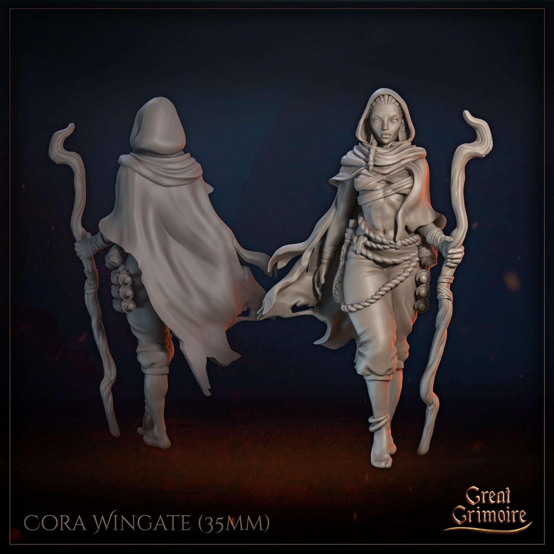Female Desert Druid Miniature, Cora Wingate | Tabletop RPG Miniature | Great Grimoire | Roleplaying 3D Printed Fantasy Mini - 3DPrintDen