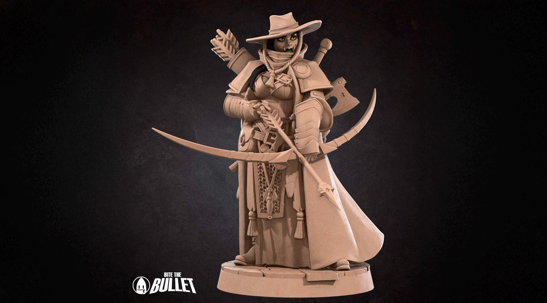 Female Half-Orc Ranger Miniature | Tabletop RPG Miniature | Bite the Bullet | Roleplaying 3D Printed Fantasy Mini - 3DPrintDen