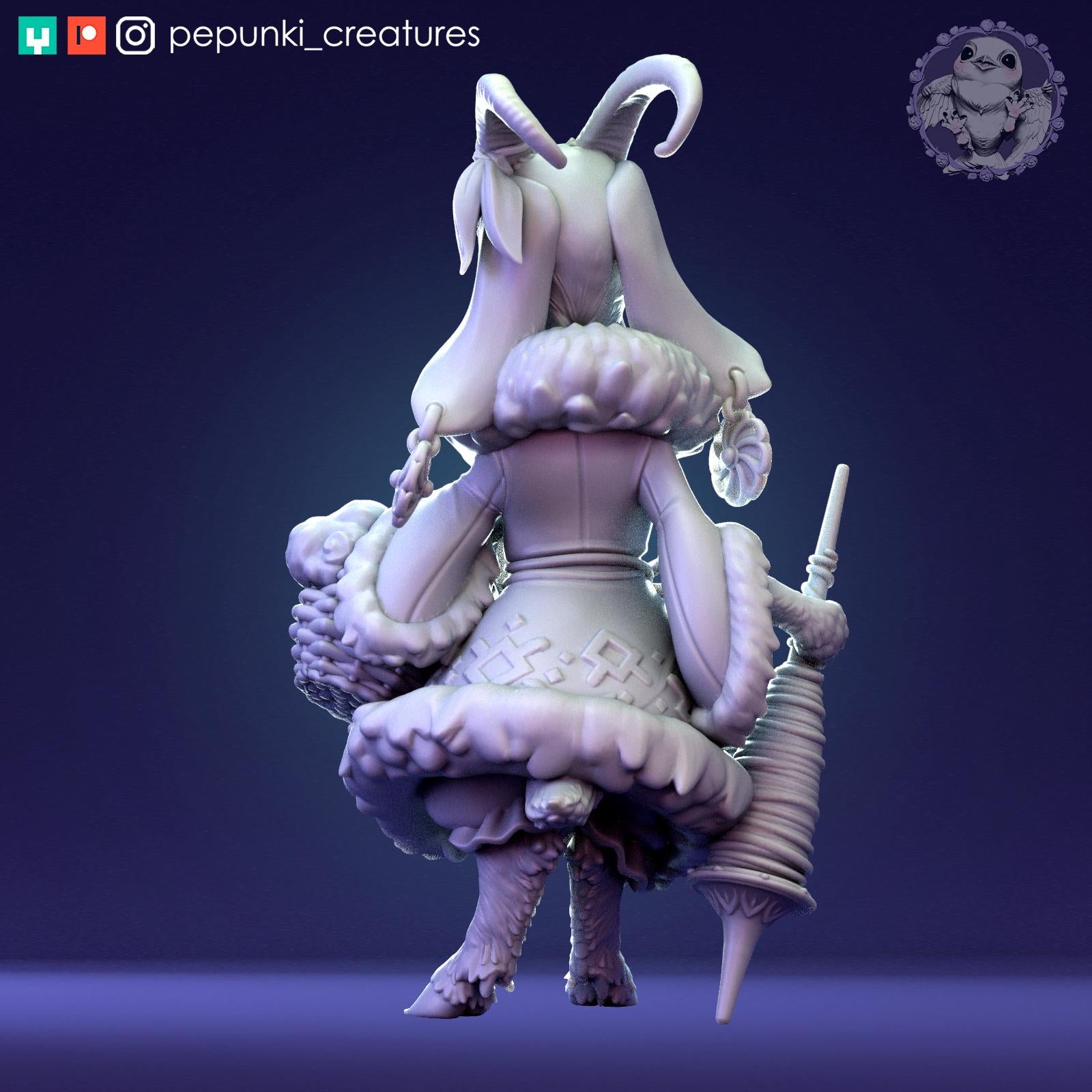 Goat Lady Miniature | Tabletop RPG Miniature | Pepunki Creatures | Roleplaying 3D Printed Fantasy Mini - 3DPrintDen