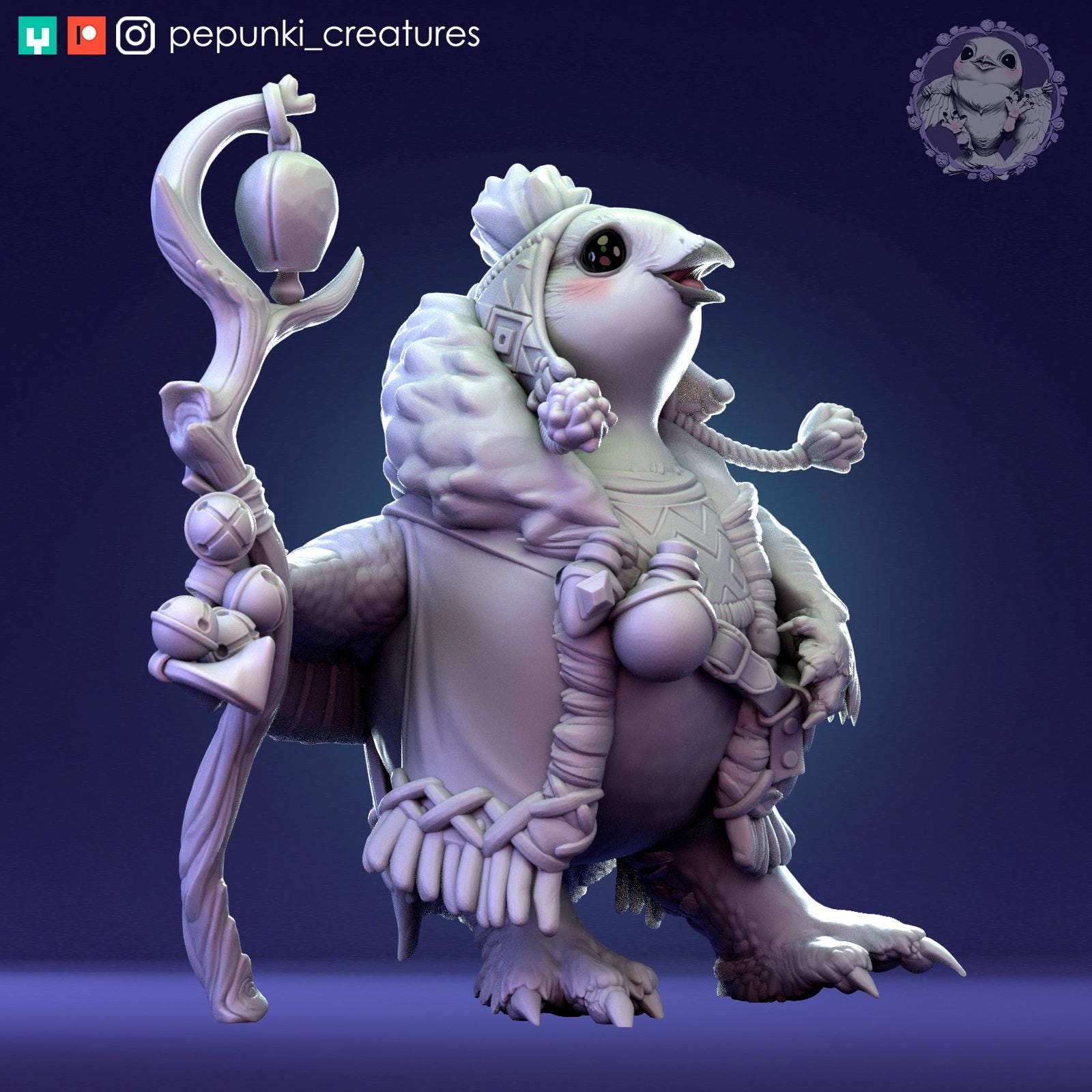 Willow Ptarmigan Miniature | Tabletop RPG Miniature | Pepunki Creatures | Roleplaying 3D Printed Fantasy Mini - 3DPrintDen