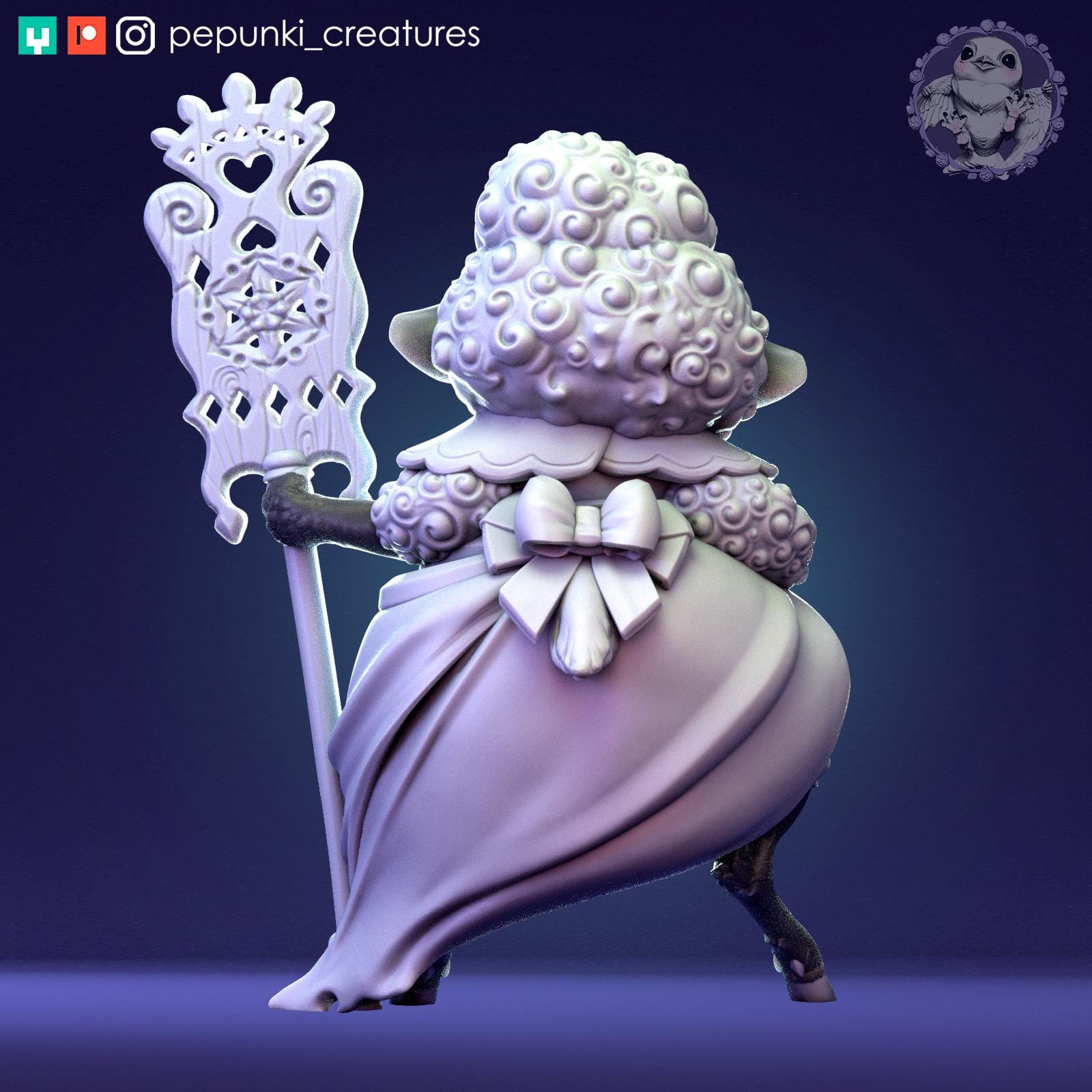 Sheep Lady Miniature | Tabletop RPG Miniature | Pepunki Creatures | Roleplaying 3D Printed Fantasy Mini - 3DPrintDen