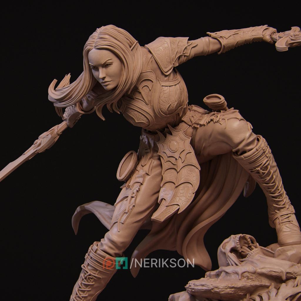Female Drow Warrior Miniature, Lierin | Tabletop RPG Miniature | Nerikson | Roleplaying 3D Printed Fantasy Mini - 3DPrintDen