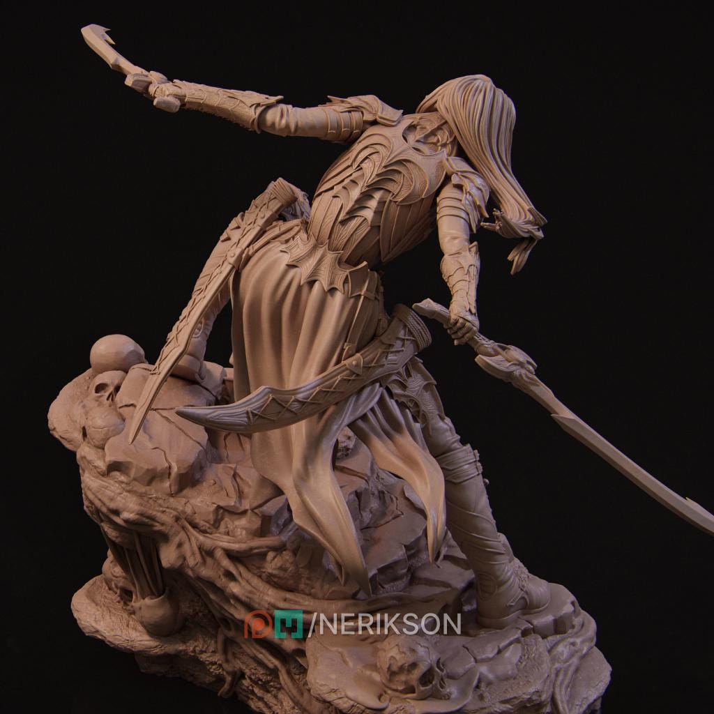 Female Drow Warrior Miniature, Lierin | Tabletop RPG Miniature | Nerikson | Roleplaying 3D Printed Fantasy Mini - 3DPrintDen