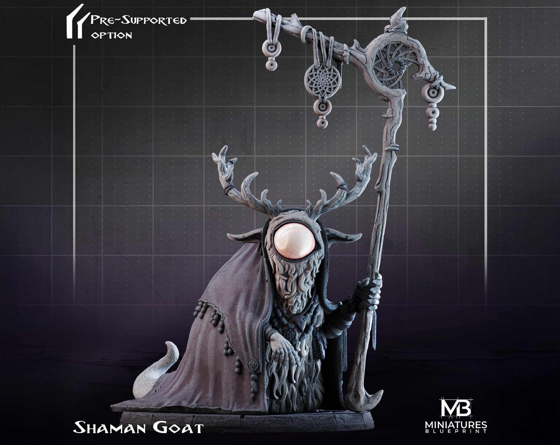 Shaman Goat Miniature | Tabletop RPG Miniature | Miniatures Blueprint | Roleplaying 3D Printed Fantasy Mini - 3DPrintDen