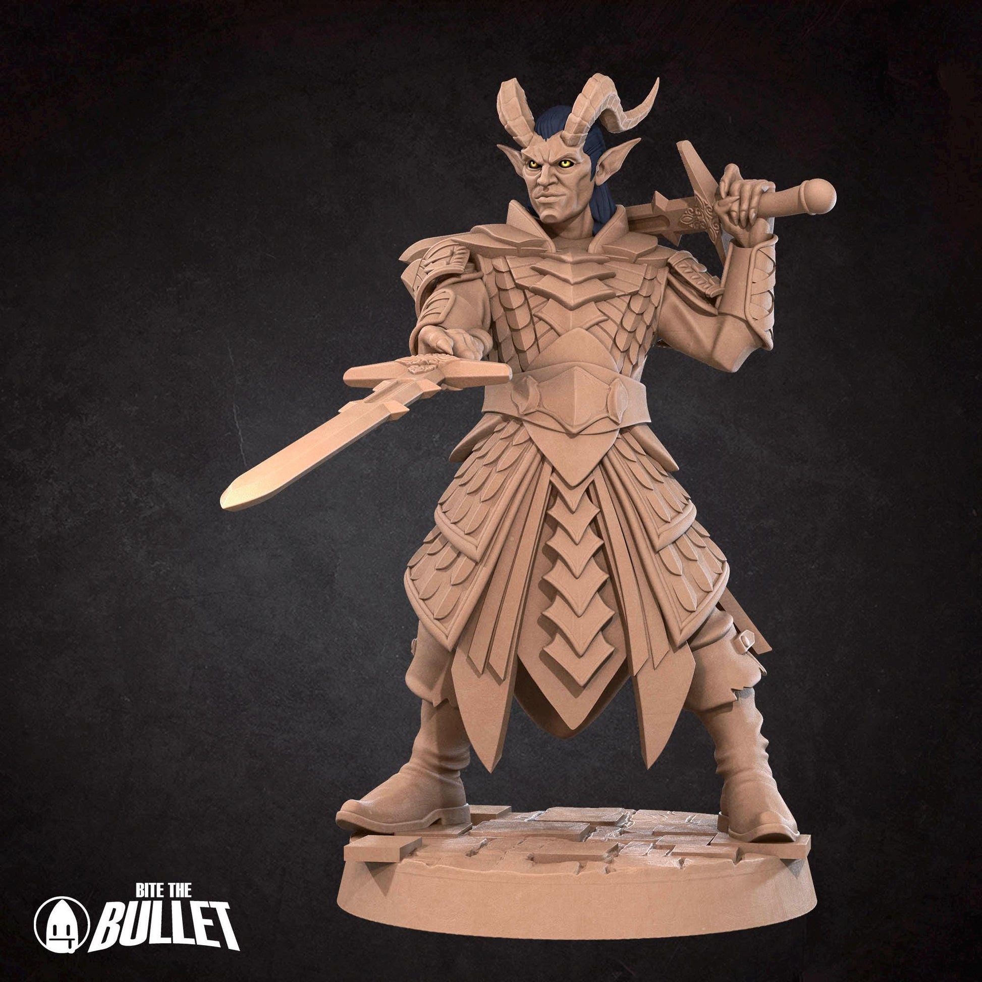 Tiefling Paladin Miniature | Tabletop RPG Miniature | Bite the Bullet | Roleplaying 3D Printed Fantasy Mini - 3DPrintDen