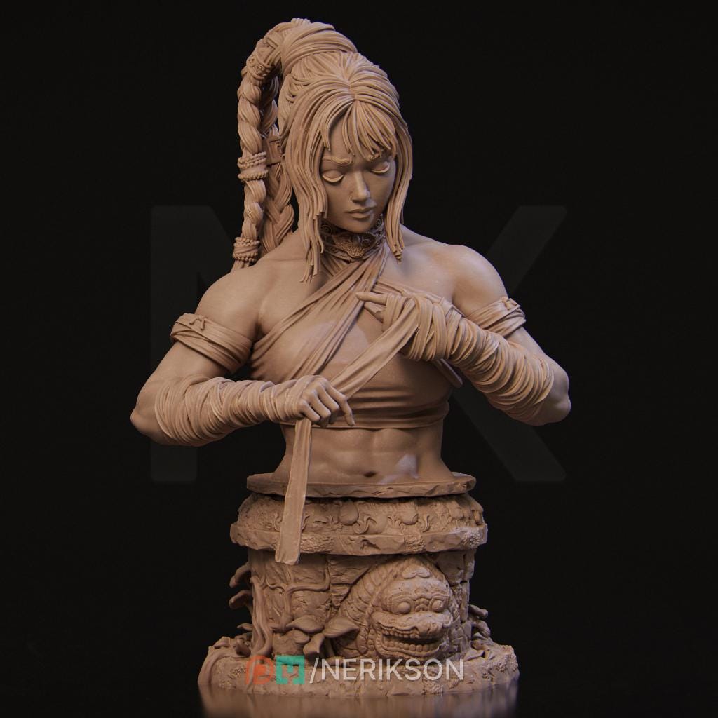 Female Monk Bust, Jingwei | Tabletop RPG Miniature | Nerikson | Roleplaying 3D Printed Fantasy Mini - 3DPrintDen