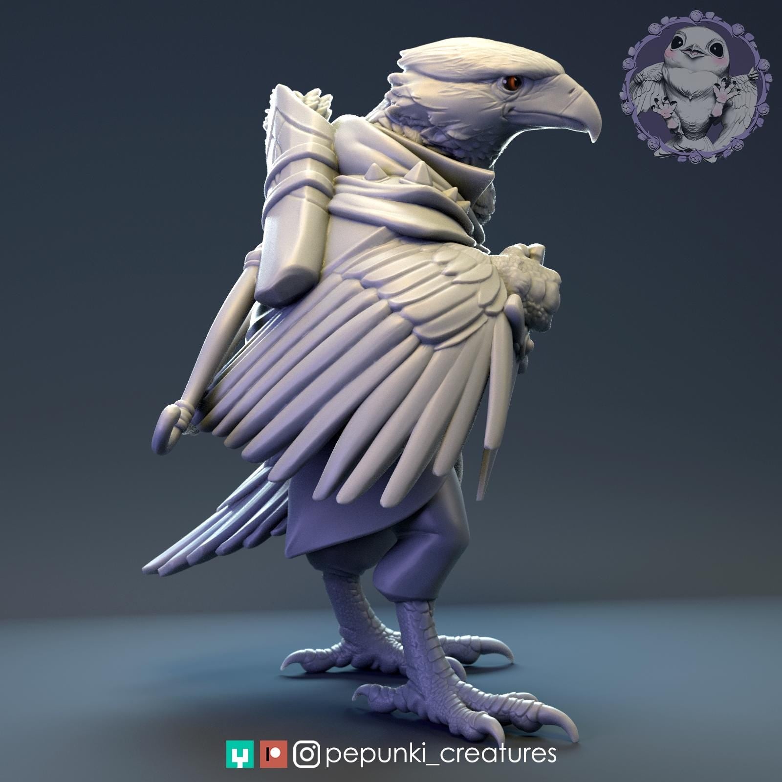Eagle Rogue Miniature | Tabletop RPG Miniature | Pepunki Creatures | Roleplaying 3D Printed Fantasy Mini - 3DPrintDen
