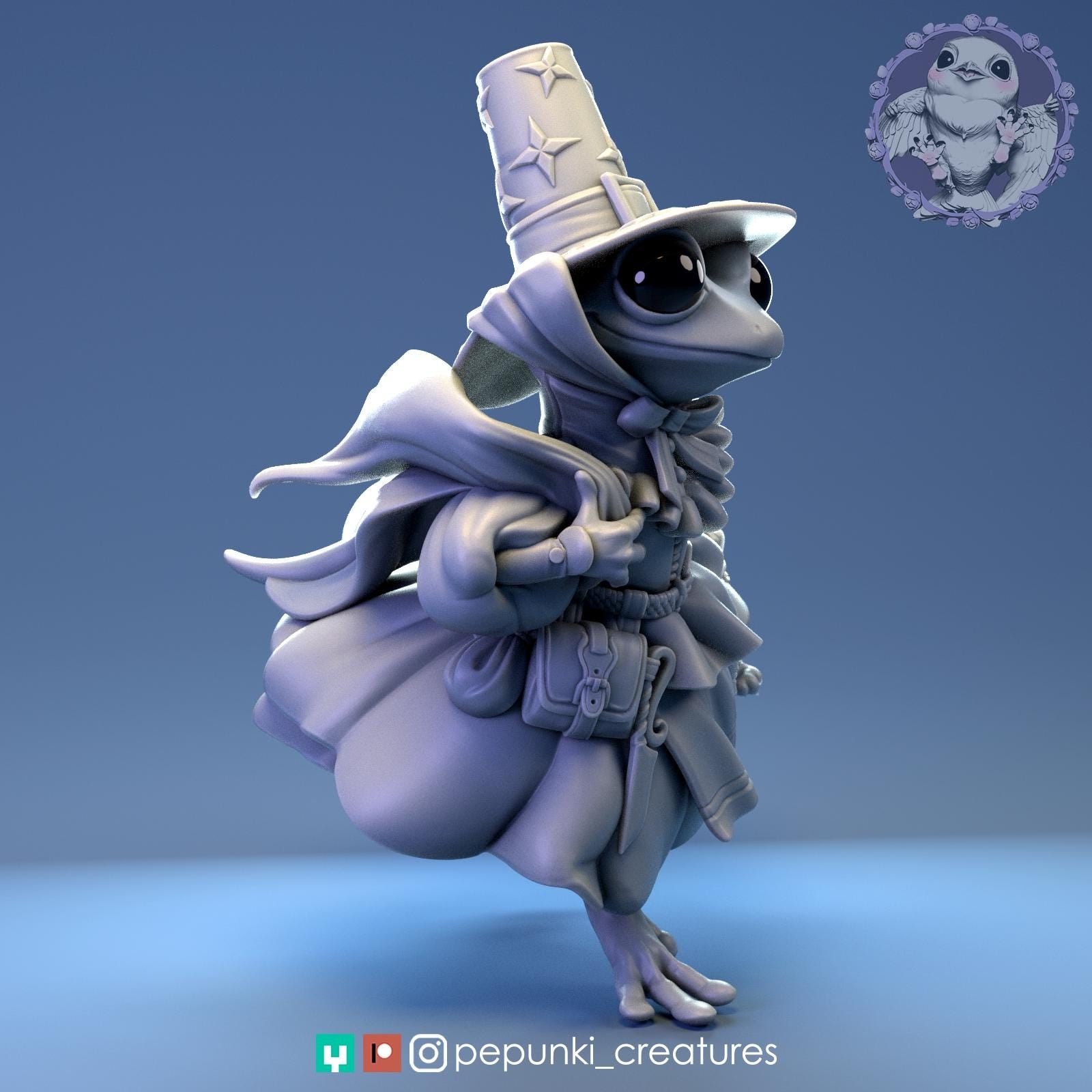 Lady Frog Pilgrim Miniature | Tabletop RPG Miniature | Pepunki Creatures | Roleplaying 3D Printed Fantasy Mini - 3DPrintDen