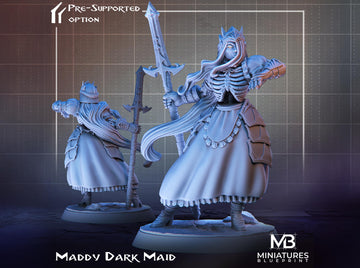 Dark Maid Miniature, Maddy | Tabletop RPG Miniature | Miniatures Blueprint | Roleplaying 3D Printed Fantasy Mini - 3DPrintDen