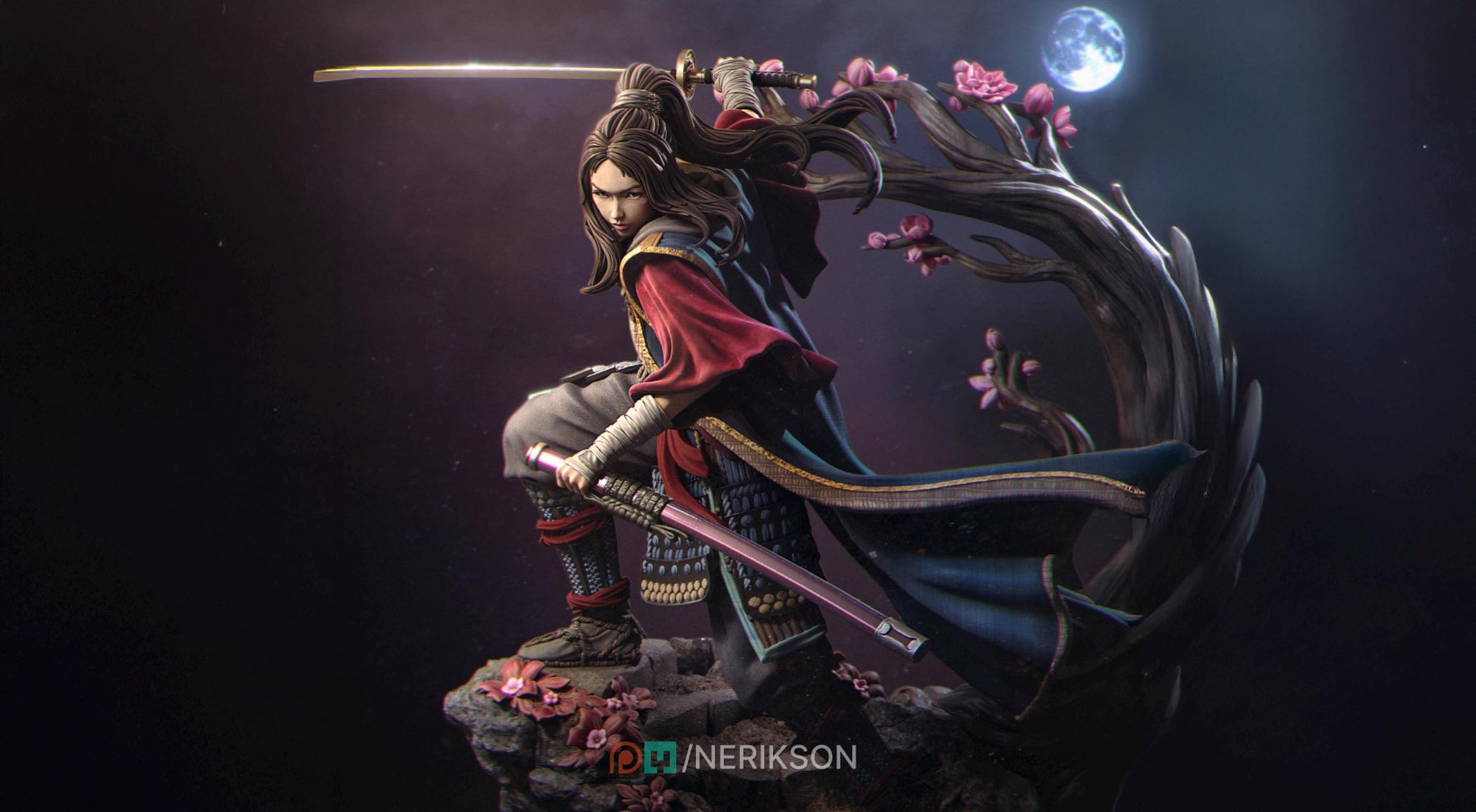 The Kawata Sisters Miniature, Michiko | Tabletop RPG Miniature | Nerikson | Roleplaying 3D Printed Fantasy Mini - 3DPrintDen
