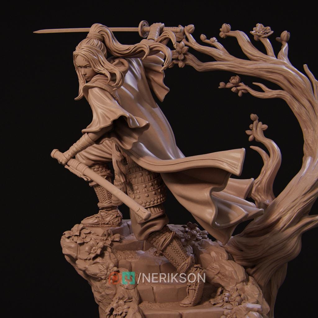 The Kawata Sisters Miniature, Michiko | Tabletop RPG Miniature | Nerikson | Roleplaying 3D Printed Fantasy Mini - 3DPrintDen