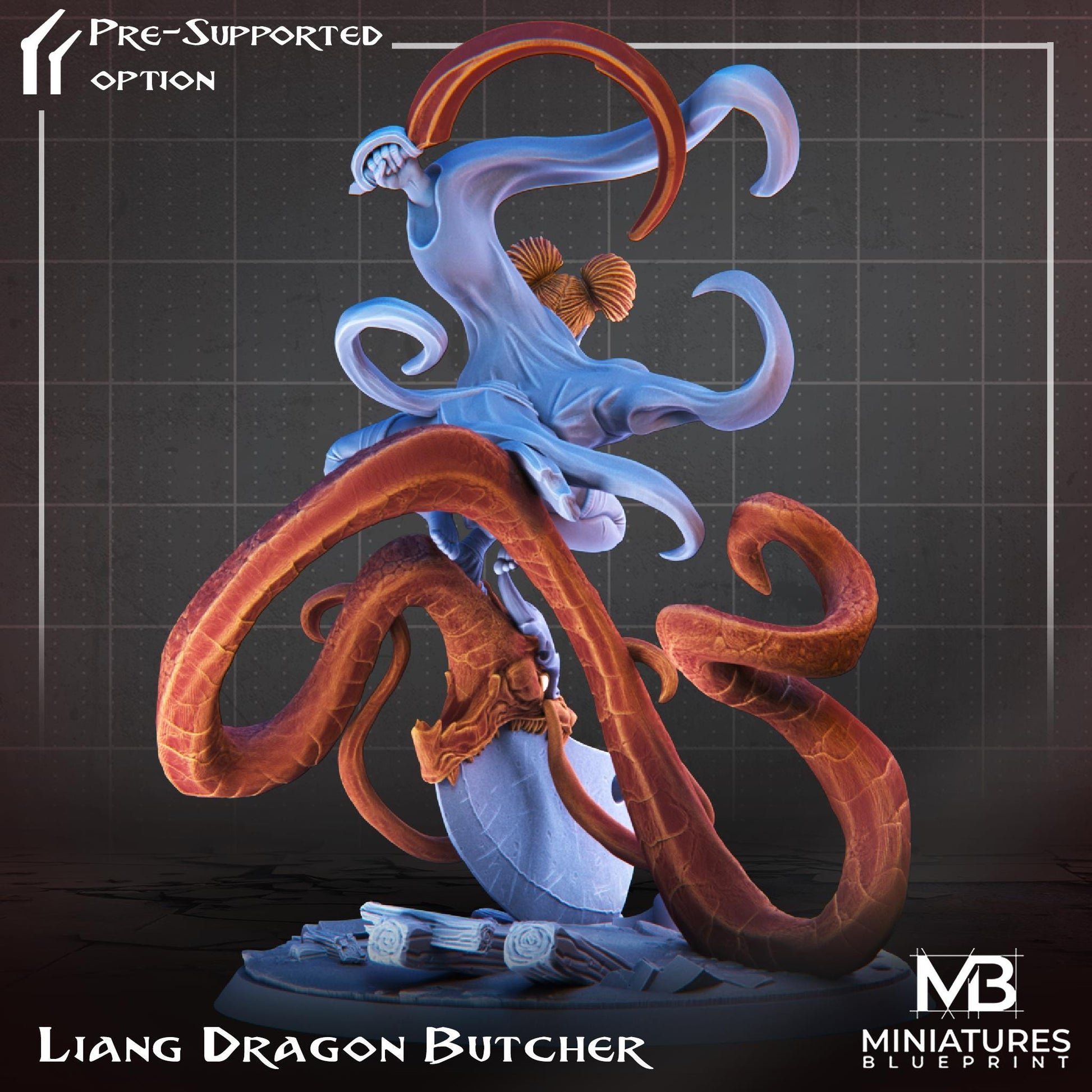 Female Dragon Butcher Miniature, Liang | Tabletop RPG Miniature | Miniatures Blueprint | Roleplaying 3D Printed Fantasy Mini - 3DPrintDen