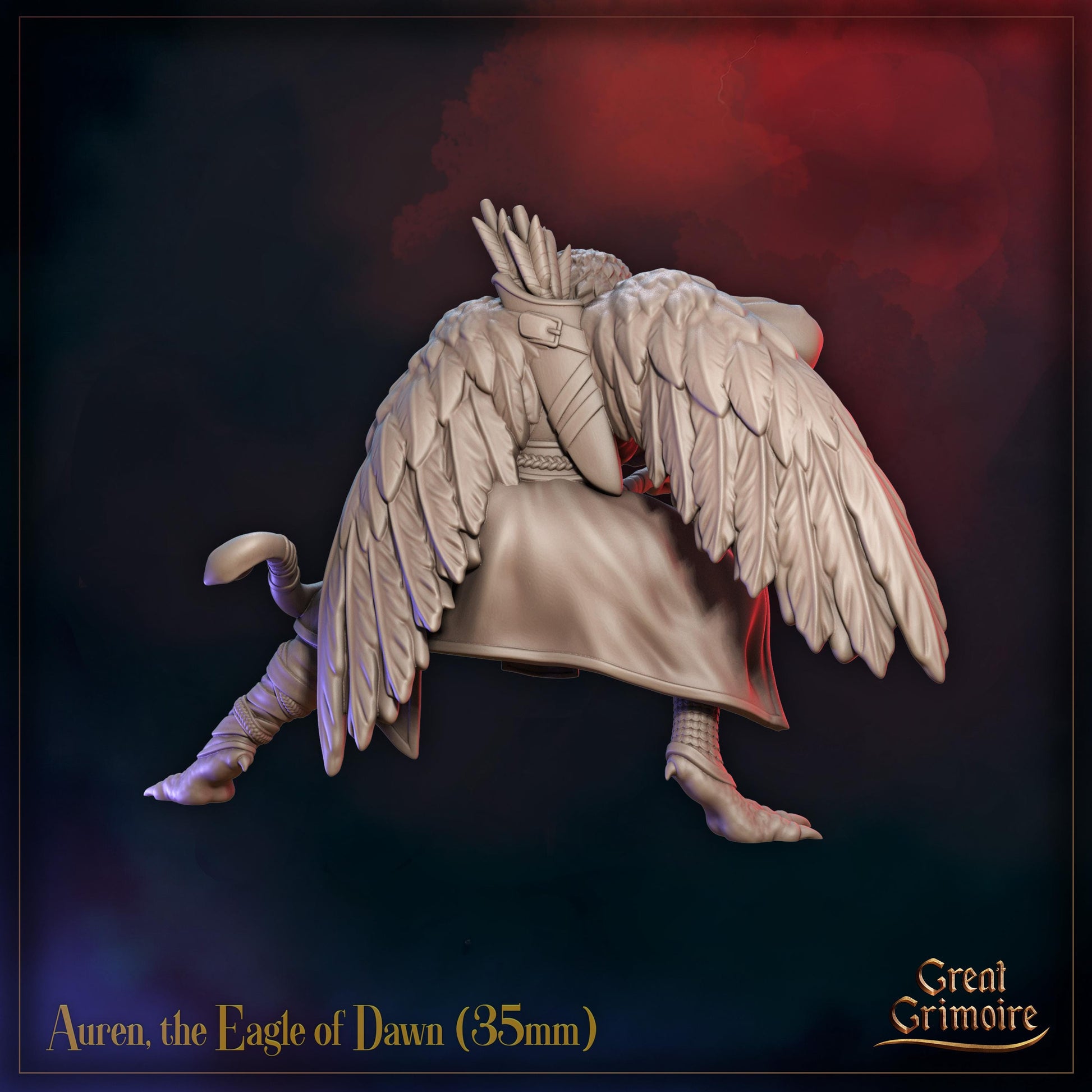 the Eagle of Dawn Miniature, Auren | Tabletop RPG Miniature | Great Grimoire | Roleplaying 3D Printed Fantasy Mini - 3DPrintDen