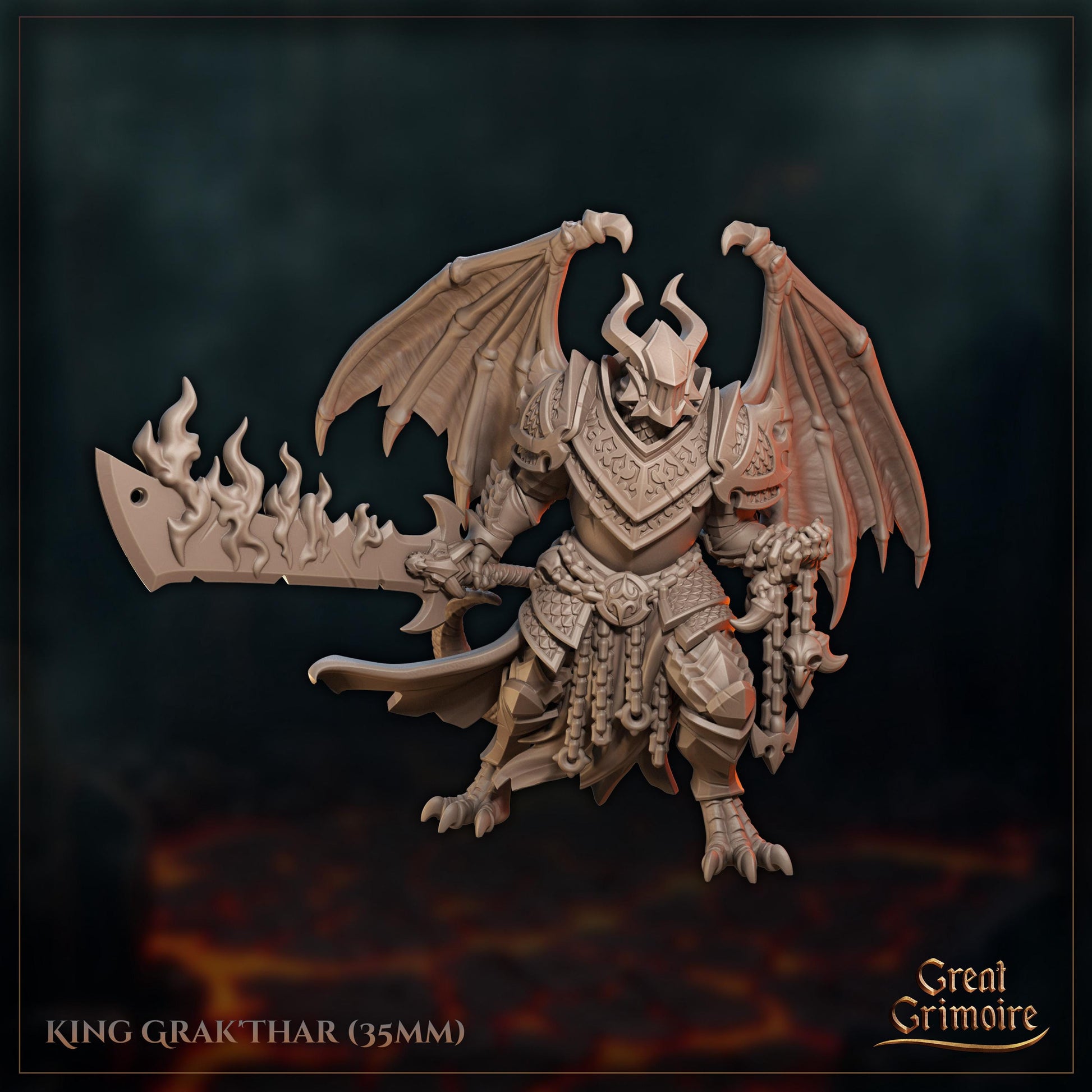 Demon King Miniature, Grak Thar | Tabletop RPG Miniature | Great Grimoire | Roleplaying 3D Printed Fantasy Mini - 3DPrintDen