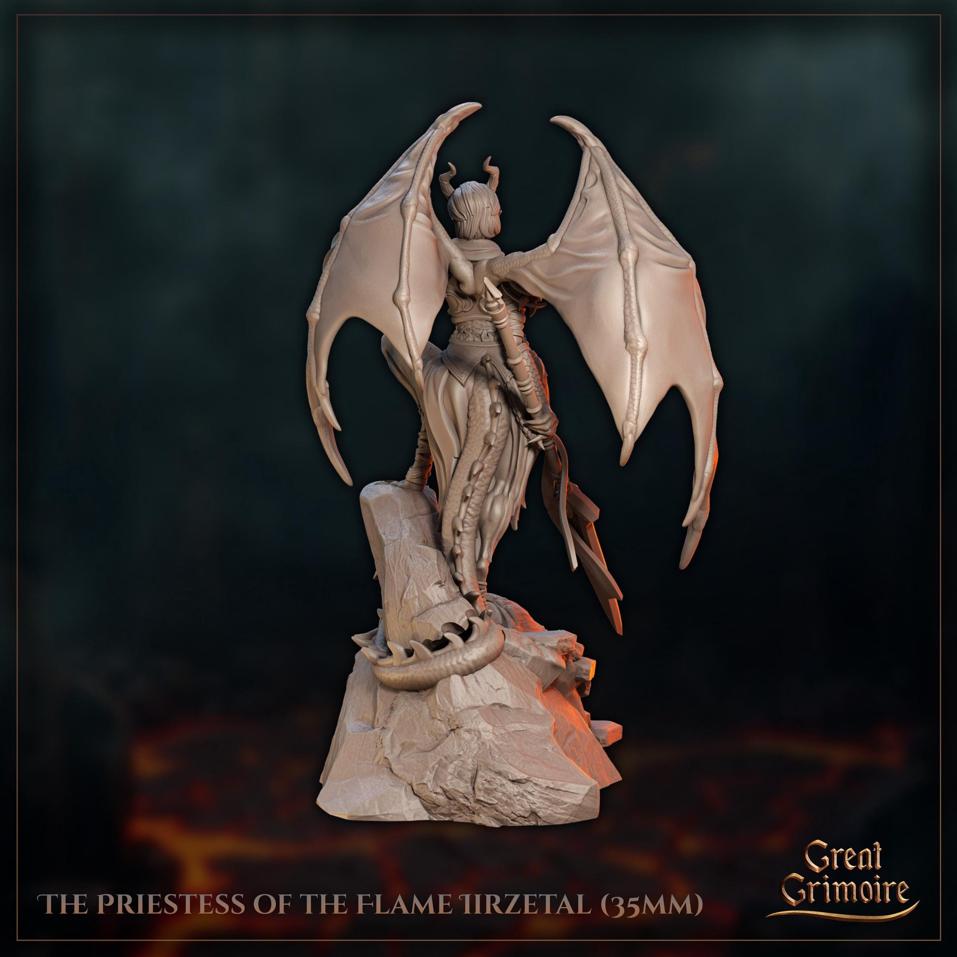 Priestess of the Flame Miniature, Iirzetal | Tabletop RPG Miniature | Great Grimoire | Roleplaying 3D Printed Fantasy Mini - 3DPrintDen