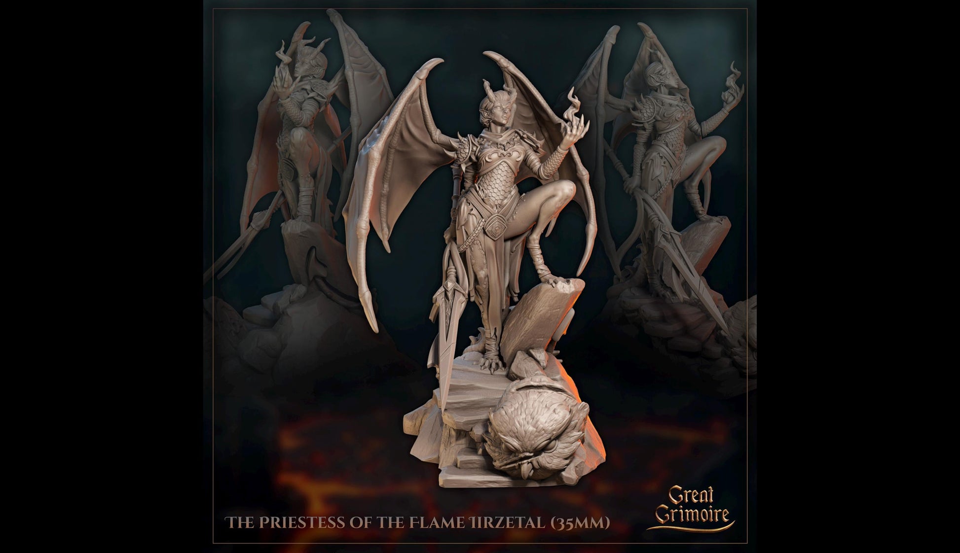 Priestess of the Flame Miniature, Iirzetal | Tabletop RPG Miniature | Great Grimoire | Roleplaying 3D Printed Fantasy Mini - 3DPrintDen