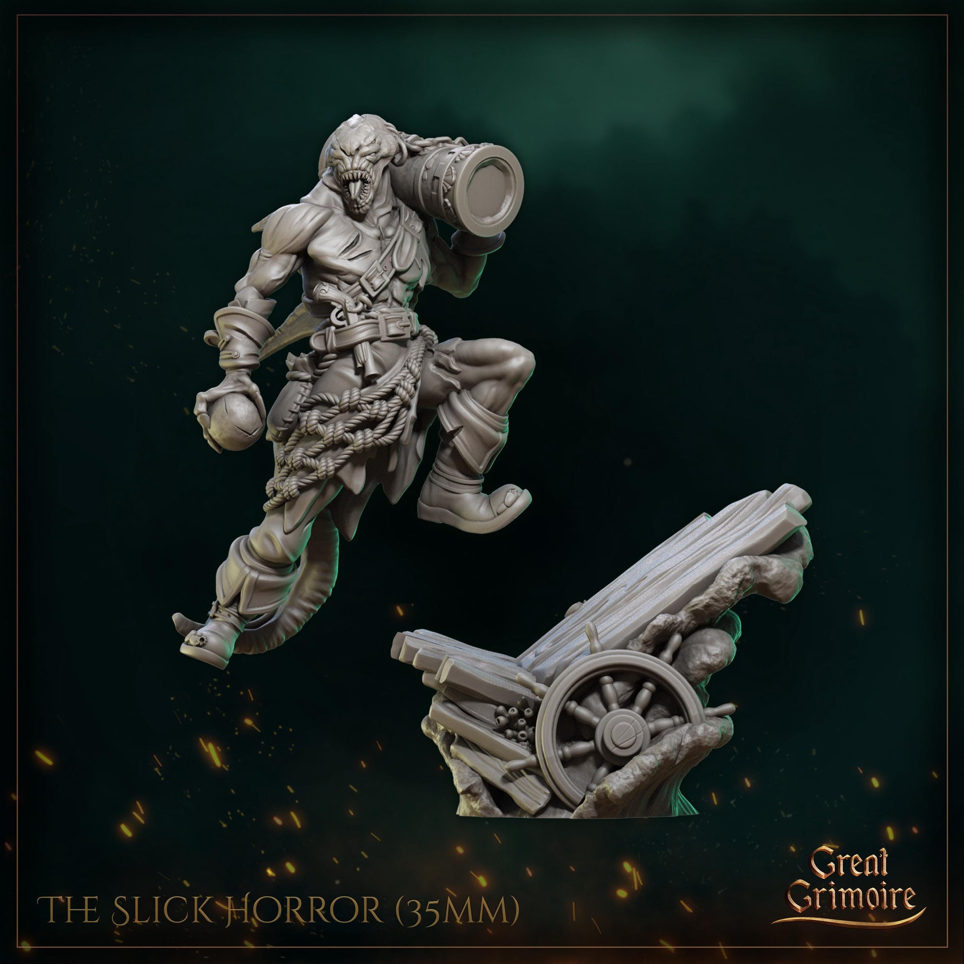 Mutant Pirate Miniature, Slick Horror | Tabletop RPG Miniature | Great Grimoire | Roleplaying 3D Printed Fantasy Mini - 3DPrintDen