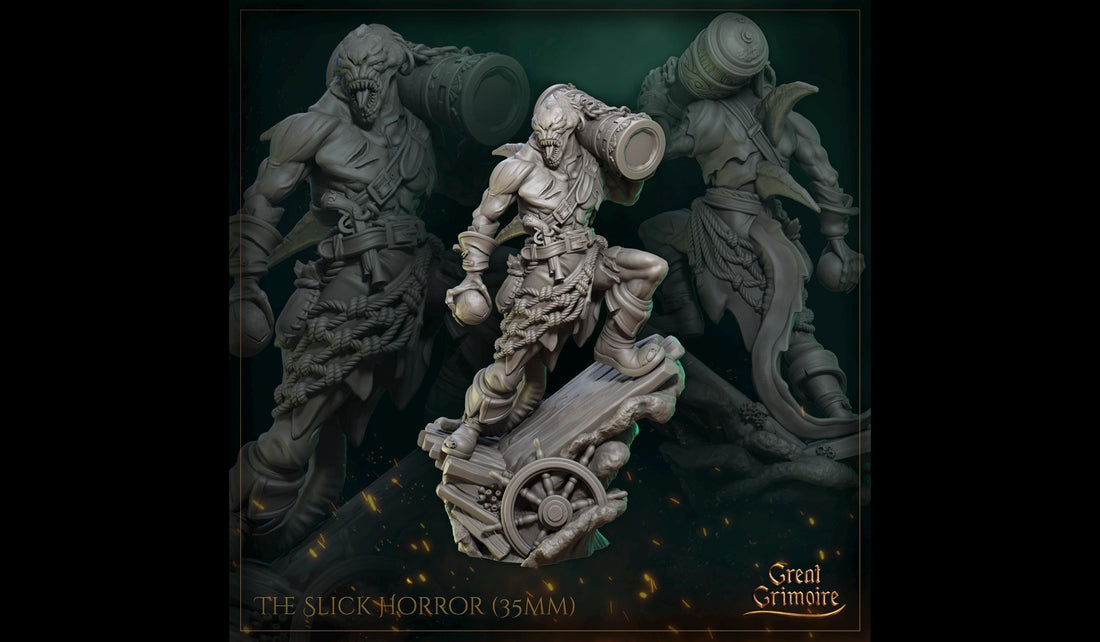 Mutant Pirate Miniature, Slick Horror | Tabletop RPG Miniature | Great Grimoire | Roleplaying 3D Printed Fantasy Mini - 3DPrintDen