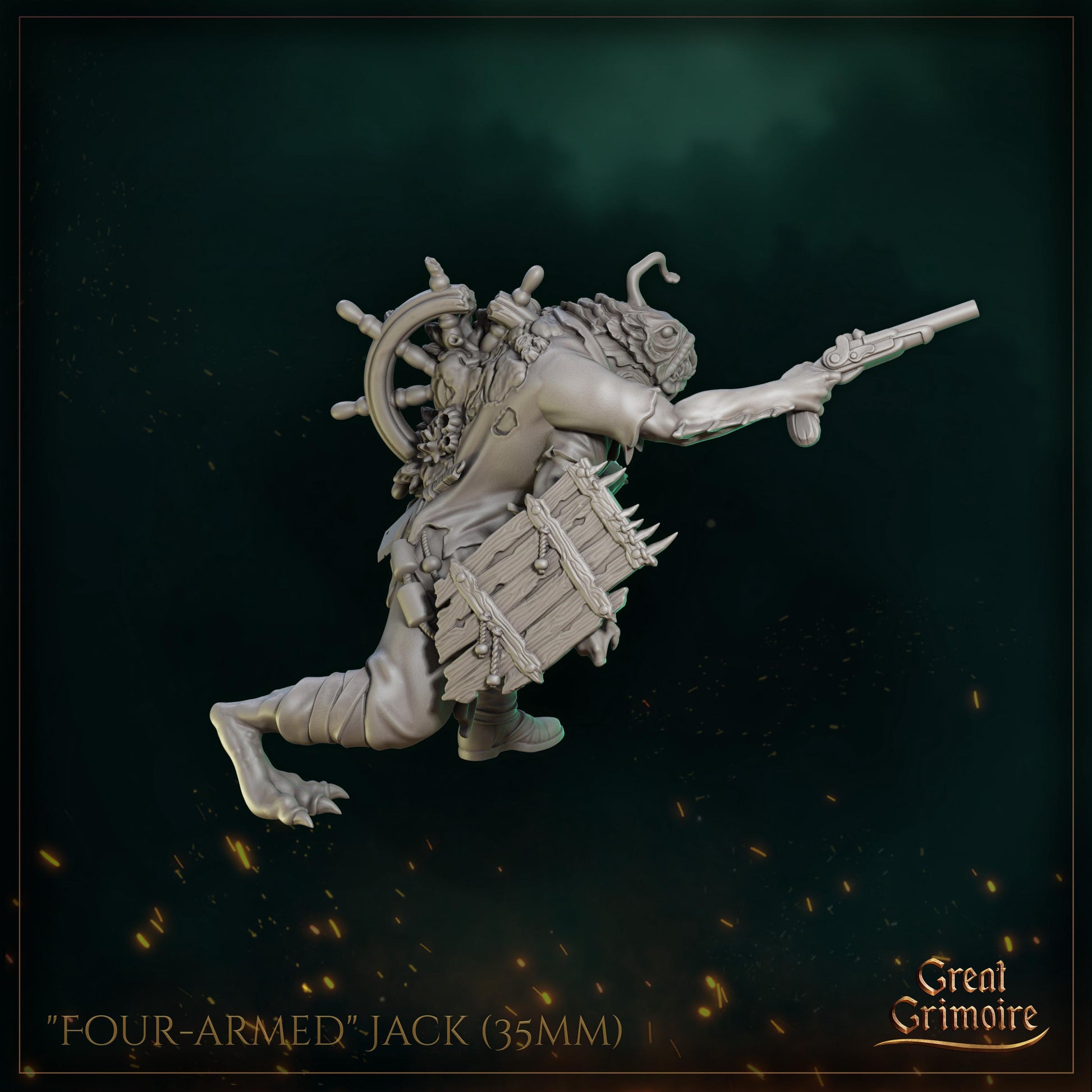 Mutant Angler Fish Miniature, Four-Armed Jack | Tabletop RPG Miniature | Great Grimoire | Roleplaying 3D Printed Fantasy Mini - 3DPrintDen