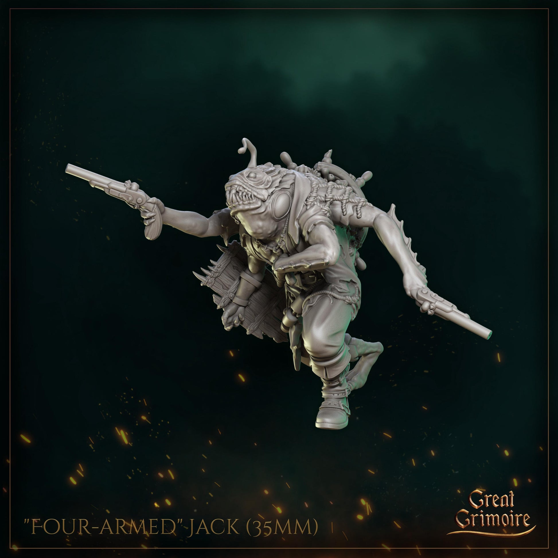 Mutant Angler Fish Miniature, Four-Armed Jack | Tabletop RPG Miniature | Great Grimoire | Roleplaying 3D Printed Fantasy Mini - 3DPrintDen