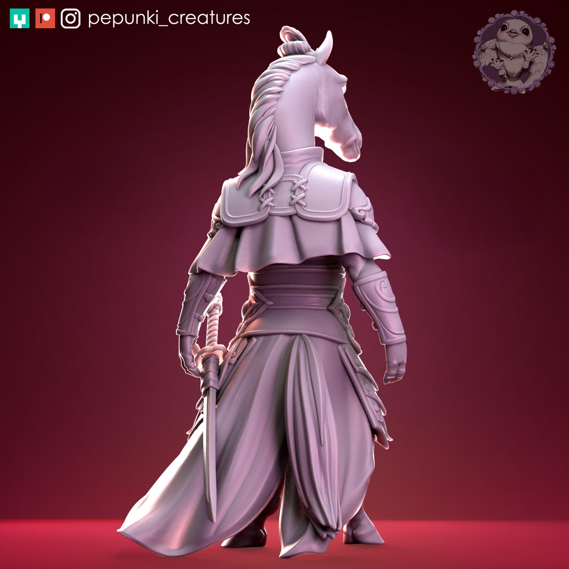 Horse Warrior Miniature | Tabletop RPG Miniature | Pepunki Creatures | Roleplaying 3D Printed Fantasy Mini - 3DPrintDen