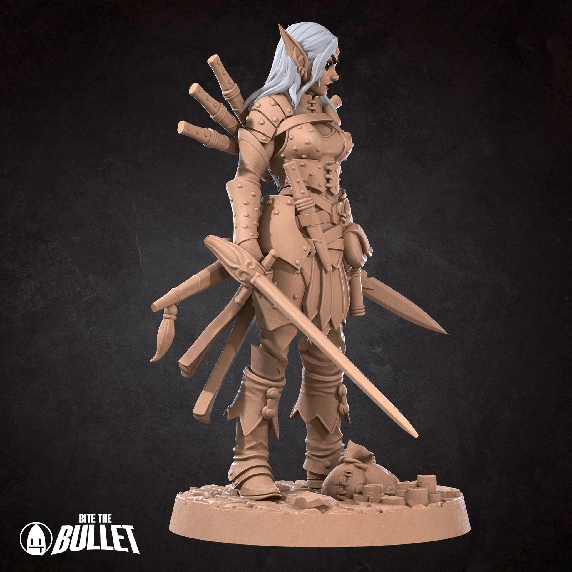 Female Elf Rogue Miniature | Tabletop RPG Miniature | Bite the Bullet | Roleplaying 3D Printed Fantasy Mini - 3DPrintDen