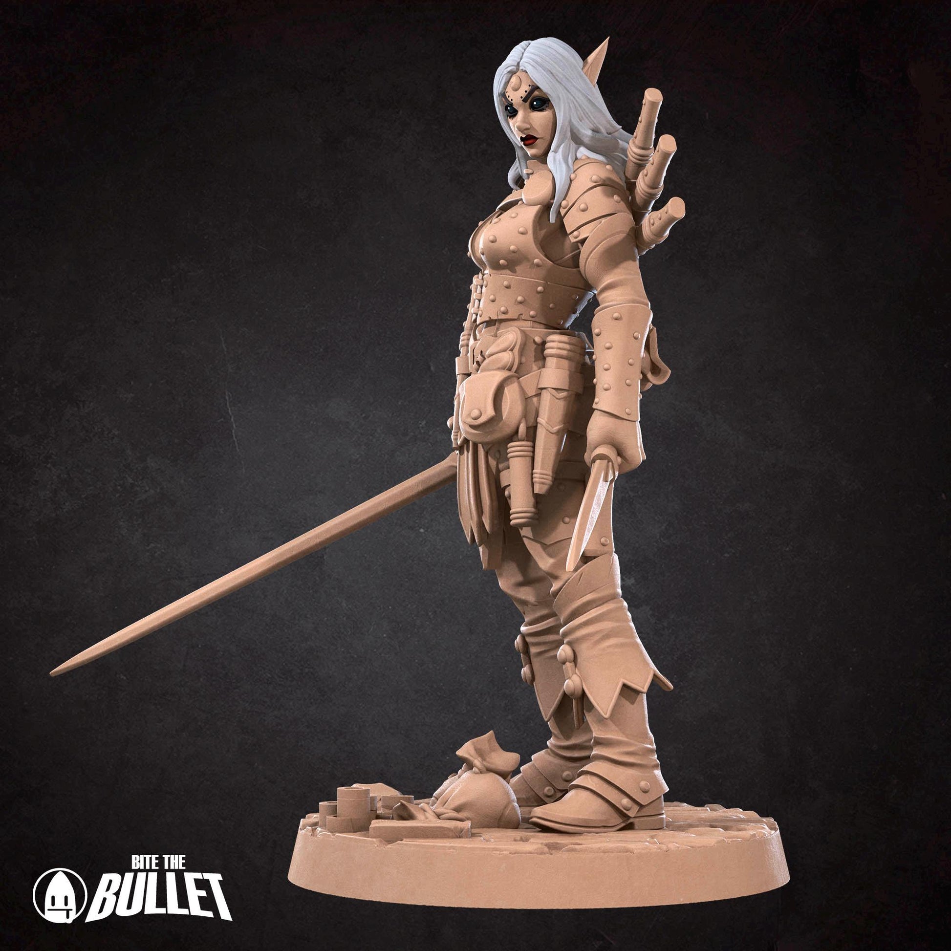 Female Elf Rogue Miniature | Tabletop RPG Miniature | Bite the Bullet | Roleplaying 3D Printed Fantasy Mini - 3DPrintDen