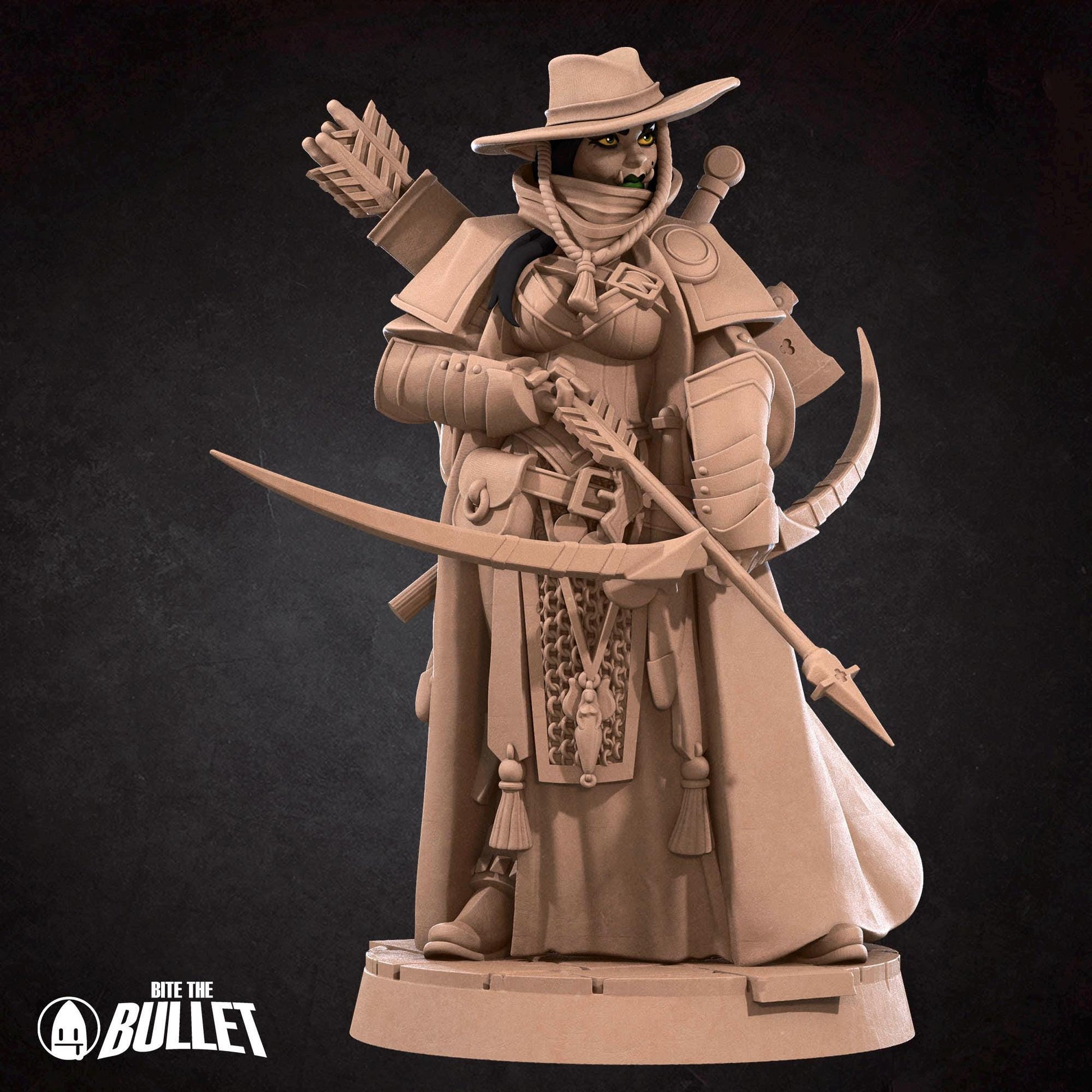 Female Half-Orc Ranger Miniature | Tabletop RPG Miniature | Bite the Bullet | Roleplaying 3D Printed Fantasy Mini - 3DPrintDen