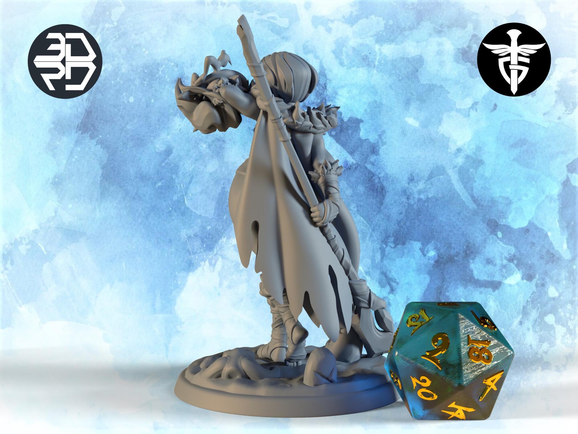 Female Warlock Miniature, Ravyn | Twin Goddess Miniatures | Tabletop RPG Miniature | Roleplaying 3D Printed Fantasy Mini - 3DPrintDen