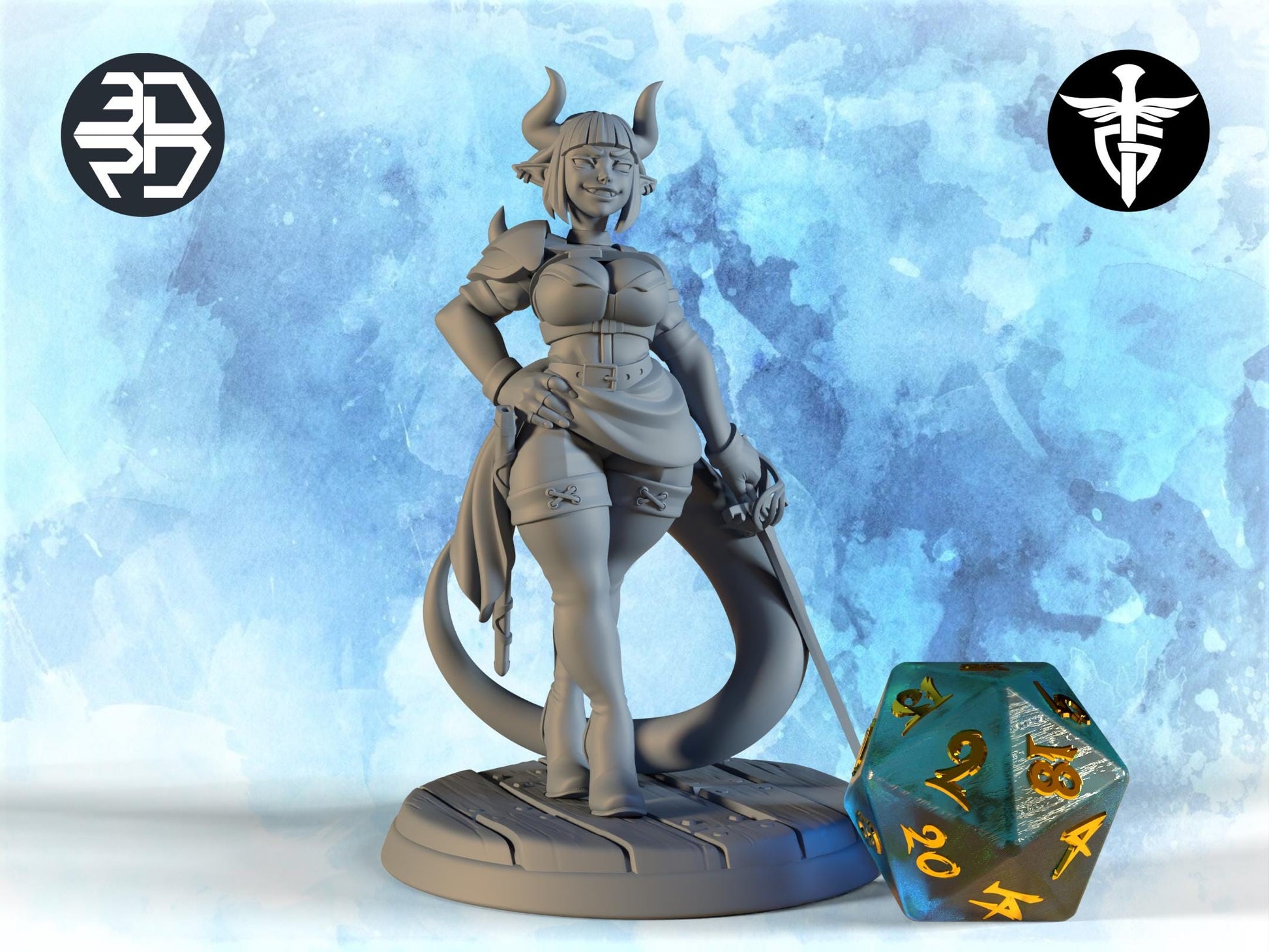 Female Tiefling Duelist Miniature, Rina | Twin Goddess Miniatures | Tabletop RPG Miniature | Roleplaying 3D Printed Fantasy Mini - 3DPrintDen