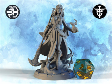 Female Elf Warlock Miniature, Varjjiah | Twin Goddess Miniatures | Tabletop RPG Miniature | Roleplaying 3D Printed Fantasy Mini - 3DPrintDen
