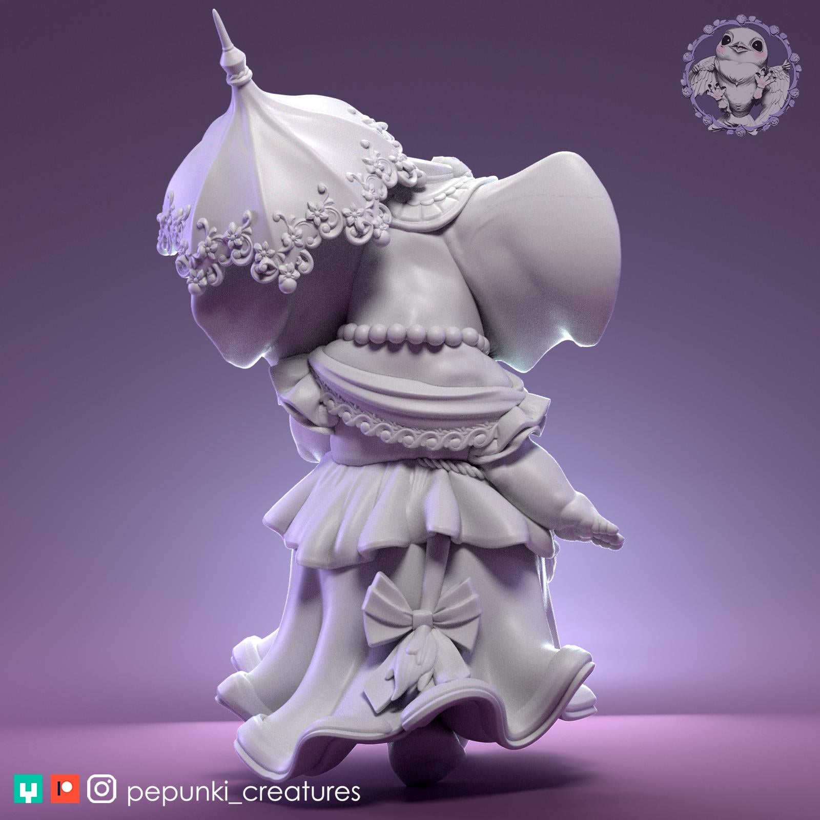 Elephant Lady Miniature | Tabletop RPG Miniature | Pepunki Creatures | Roleplaying 3D Printed Fantasy Mini - 3DPrintDen