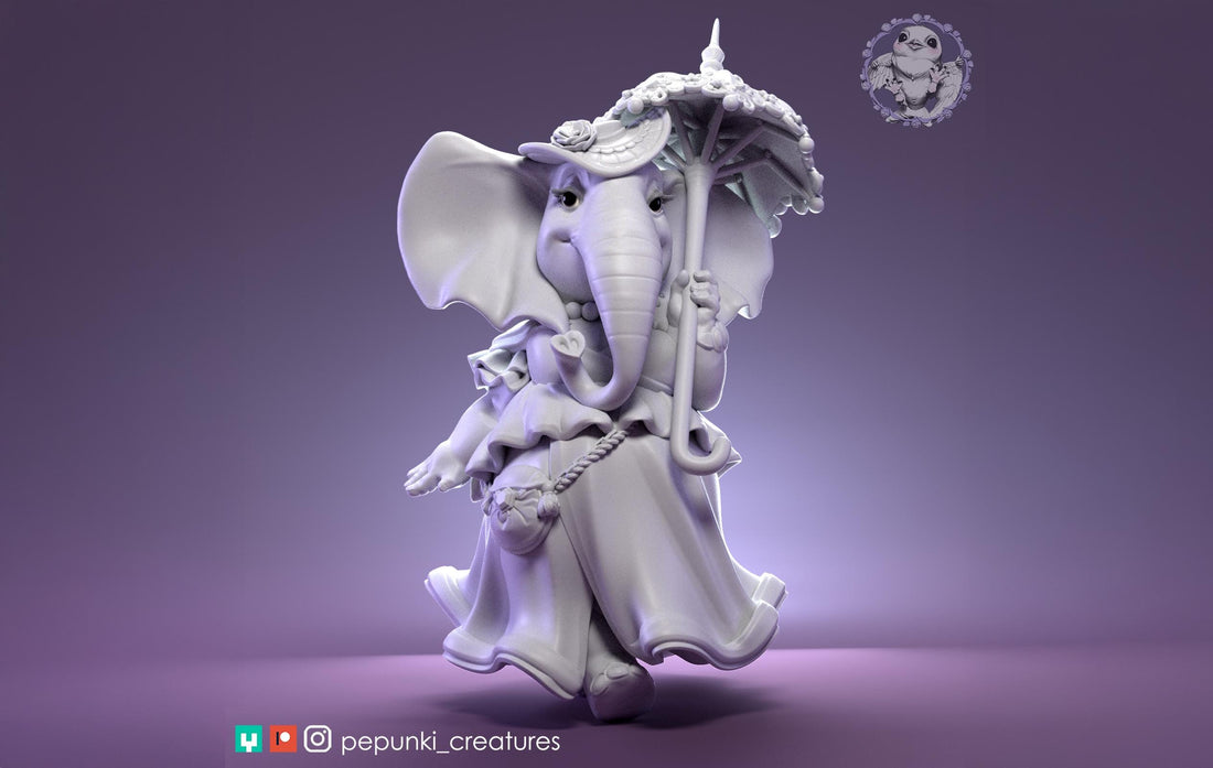 Elephant Lady Miniature | Tabletop RPG Miniature | Pepunki Creatures | Roleplaying 3D Printed Fantasy Mini - 3DPrintDen
