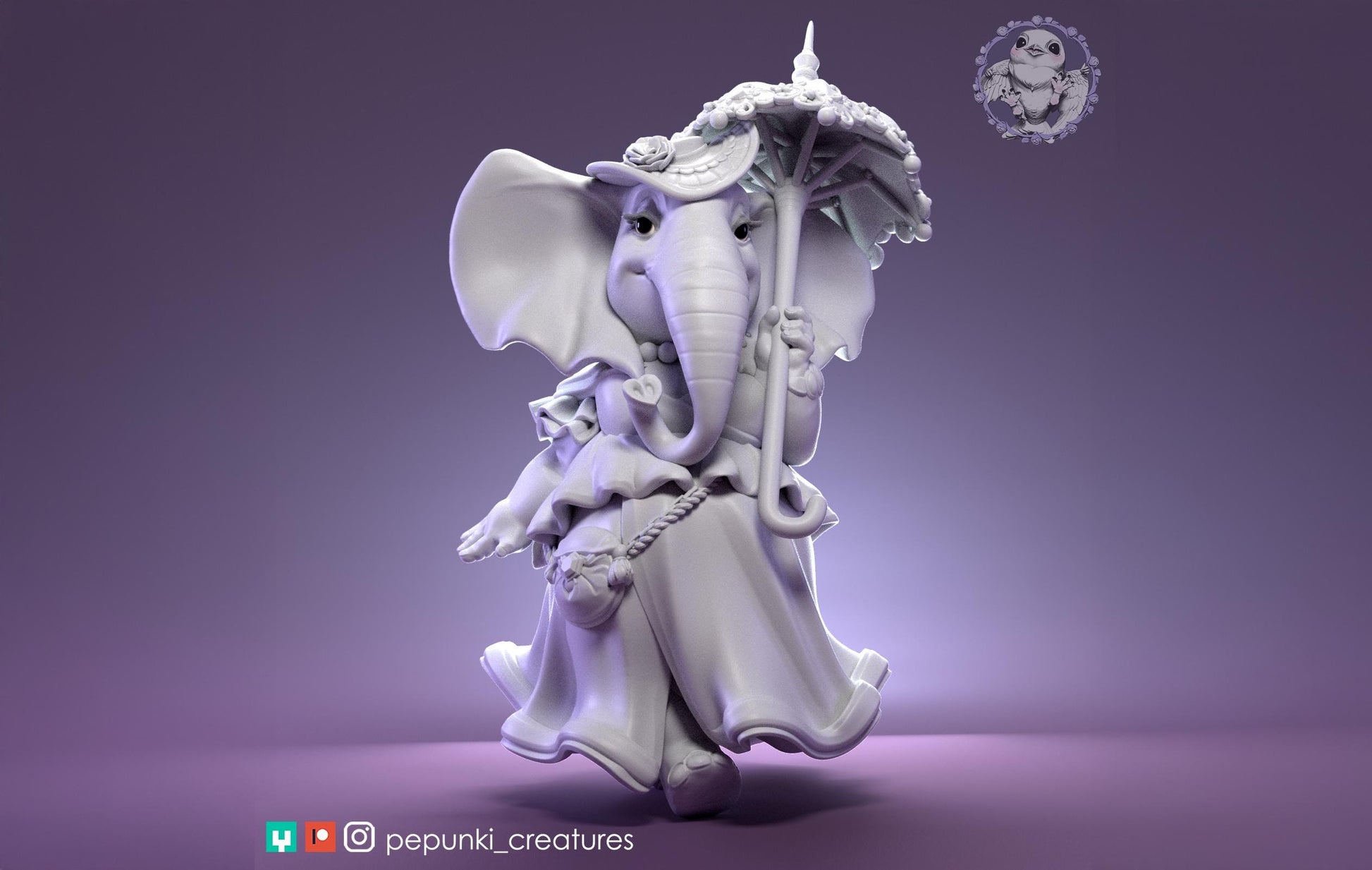 Elephant Lady Miniature | Tabletop RPG Miniature | Pepunki Creatures | Roleplaying 3D Printed Fantasy Mini - 3DPrintDen
