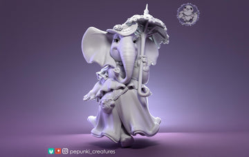 Elephant Lady Miniature | Tabletop RPG Miniature | Pepunki Creatures | Roleplaying 3D Printed Fantasy Mini - 3DPrintDen