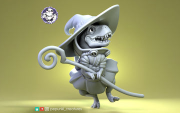 T-Rex Witch Miniature | Tabletop RPG Miniature | Pepunki Creatures | Roleplaying 3D Printed Fantasy Mini - 3DPrintDen