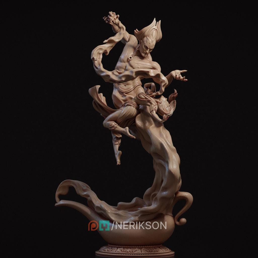 the Djinn and Lashira Diorama Miniature, Wish | Tabletop RPG Miniature | Nerikson | Roleplaying 3D Printed Fantasy Mini - 3DPrintDen