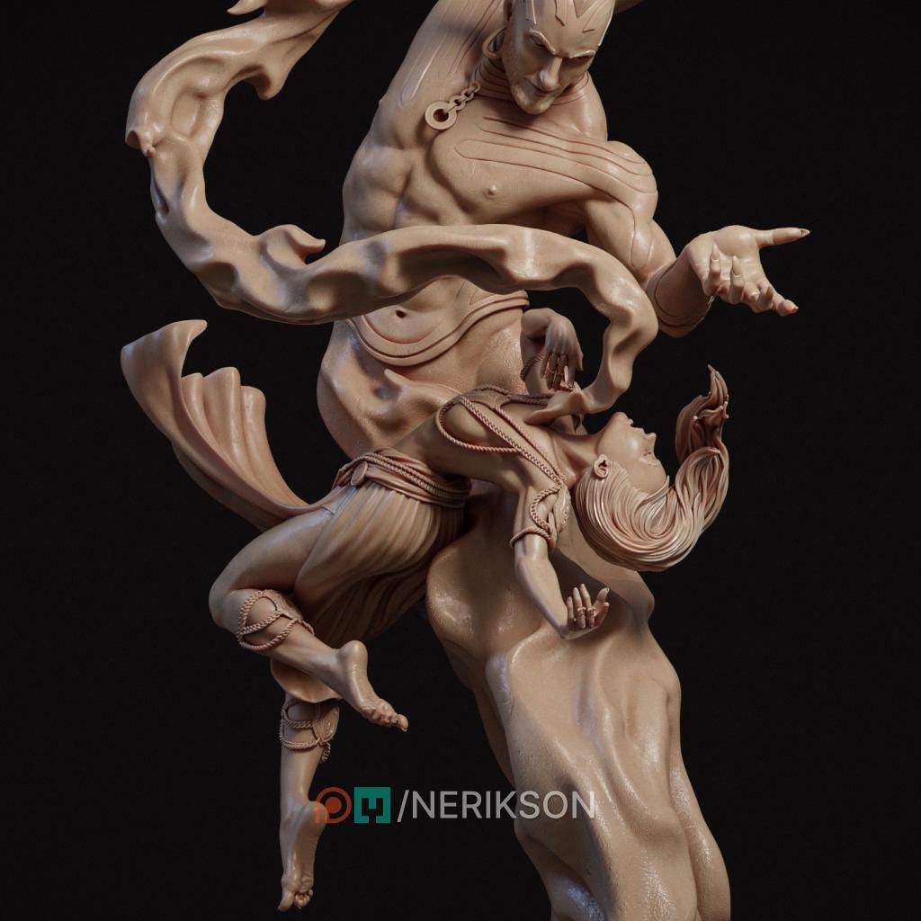 the Djinn and Lashira Diorama Miniature, Wish | Tabletop RPG Miniature | Nerikson | Roleplaying 3D Printed Fantasy Mini - 3DPrintDen