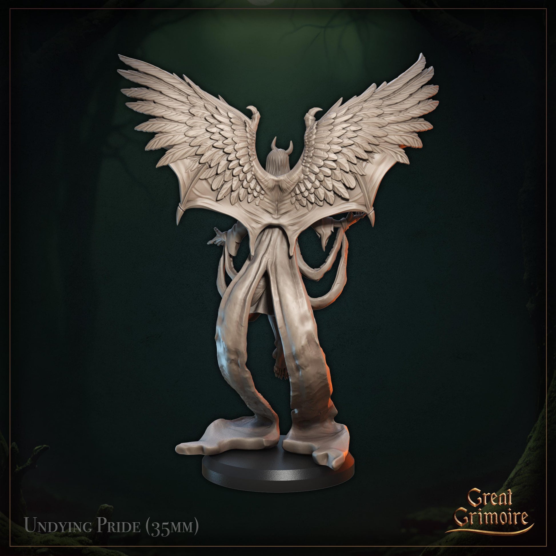 Fallen Angel Archmage Miniature | Tabletop RPG Miniature | Great Grimoire | Roleplaying 3D Printed Fantasy Mini - 3DPrintDen