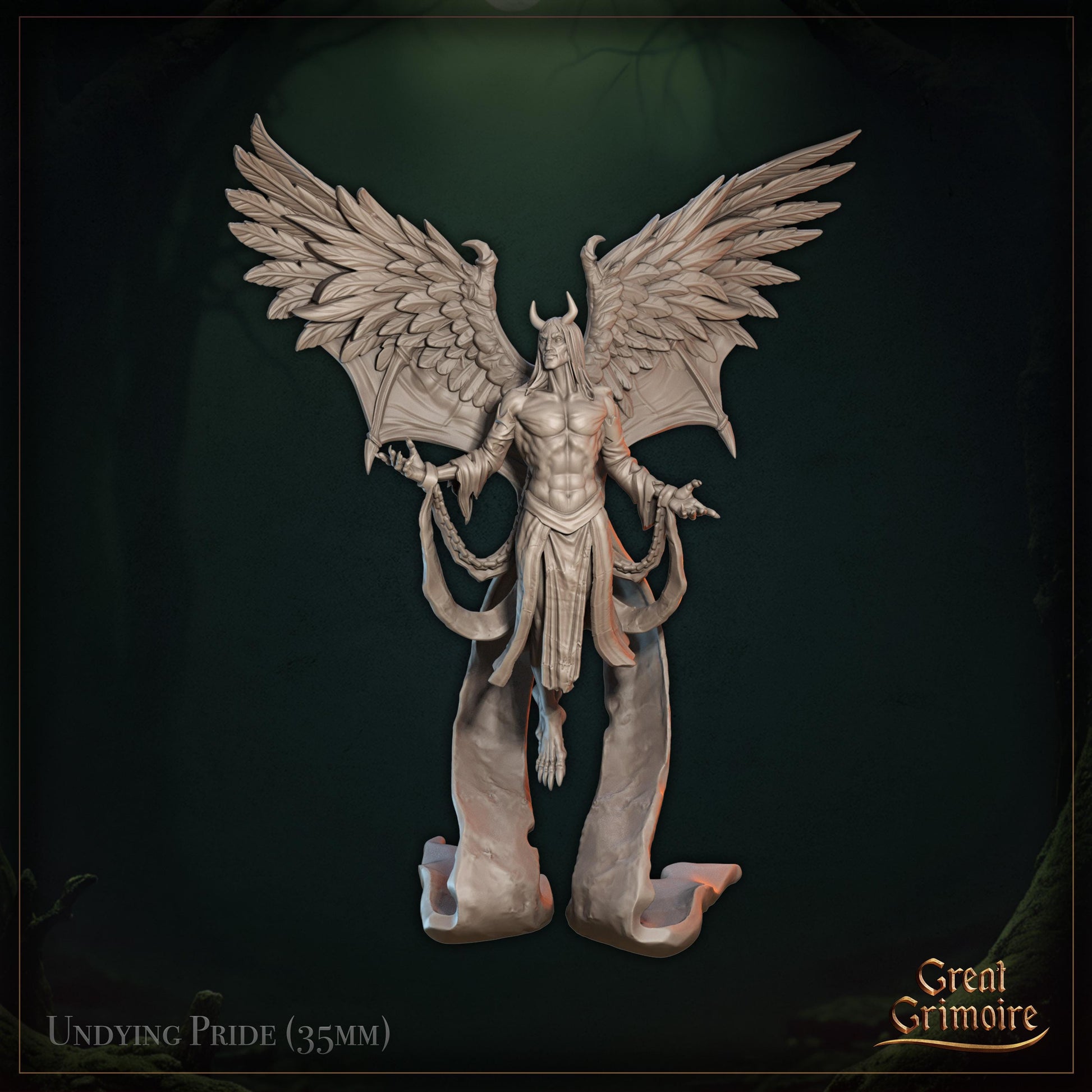 Fallen Angel Archmage Miniature | Tabletop RPG Miniature | Great Grimoire | Roleplaying 3D Printed Fantasy Mini - 3DPrintDen