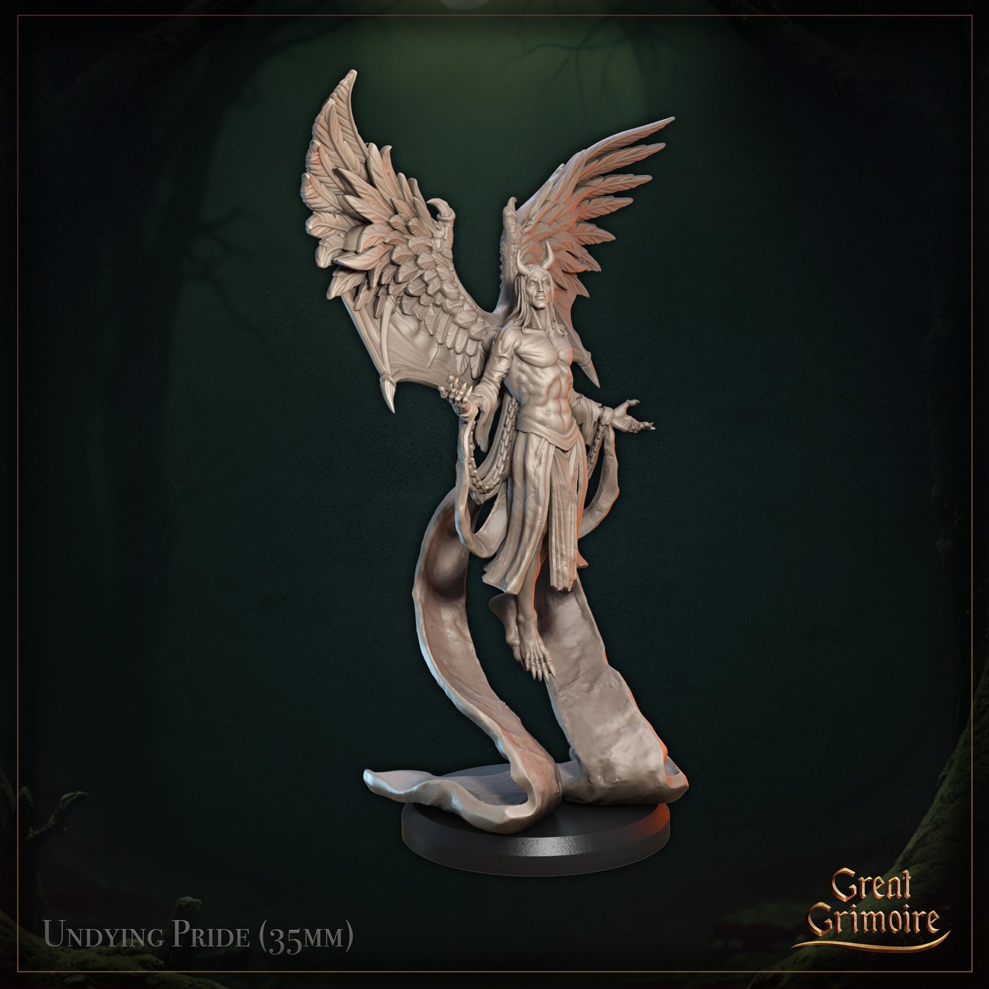 Fallen Angel Archmage Miniature | Tabletop RPG Miniature | Great Grimoire | Roleplaying 3D Printed Fantasy Mini - 3DPrintDen
