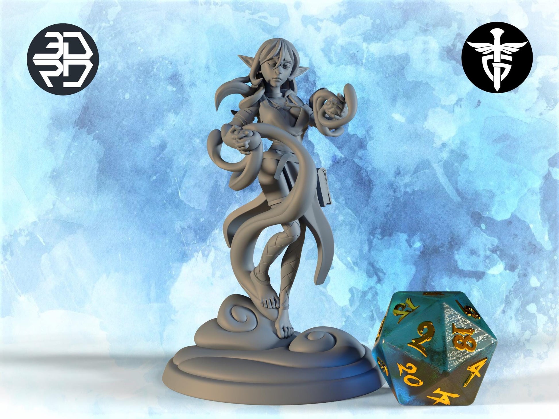 Female Elf Wizard Miniature, Lunafay | Twin Goddess Miniatures | Tabletop RPG Miniature | Roleplaying 3D Printed Fantasy Mini - 3DPrintDen