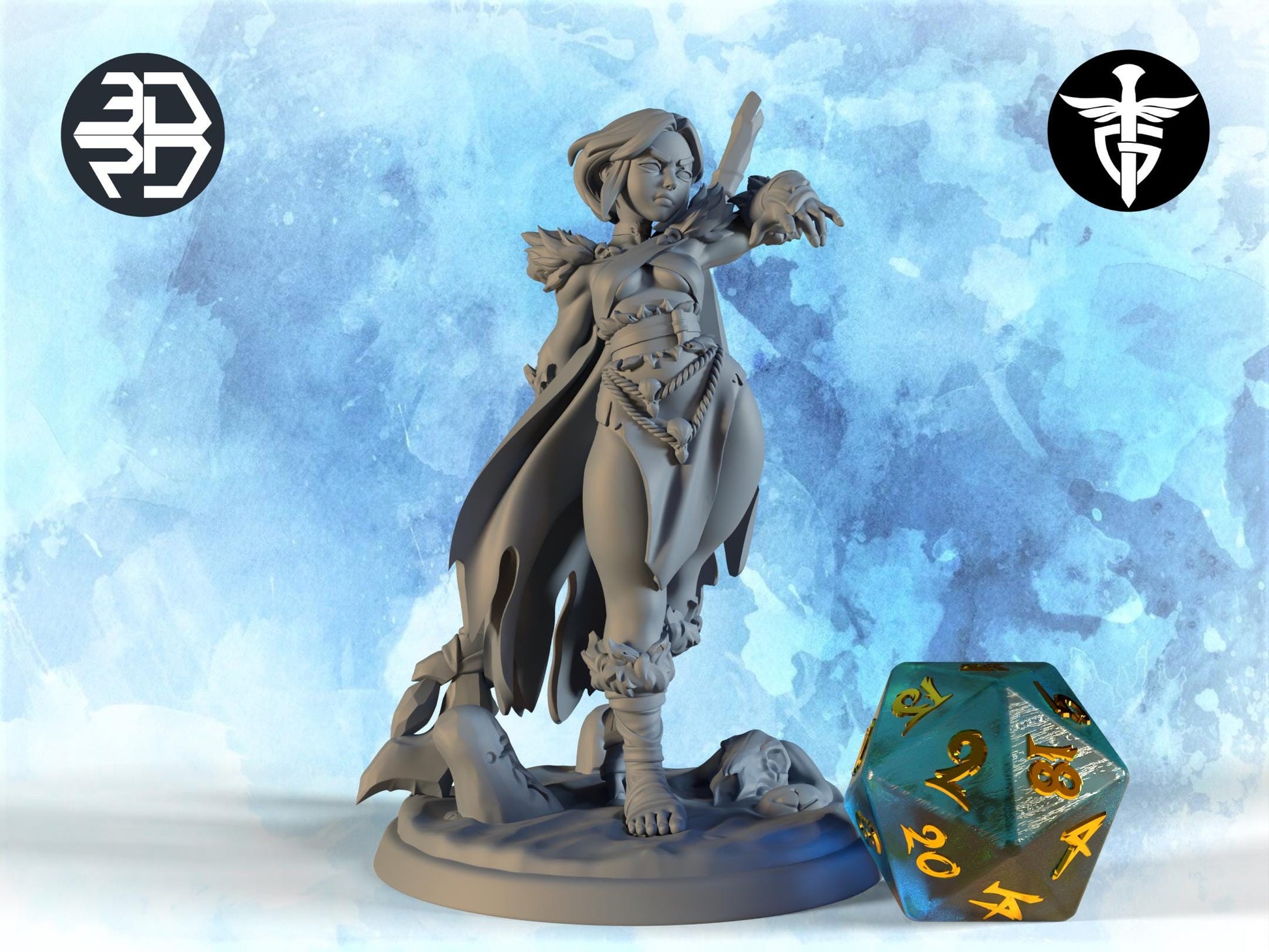 Female Warlock Miniature, Ravyn | Twin Goddess Miniatures | Tabletop RPG Miniature | Roleplaying 3D Printed Fantasy Mini - 3DPrintDen