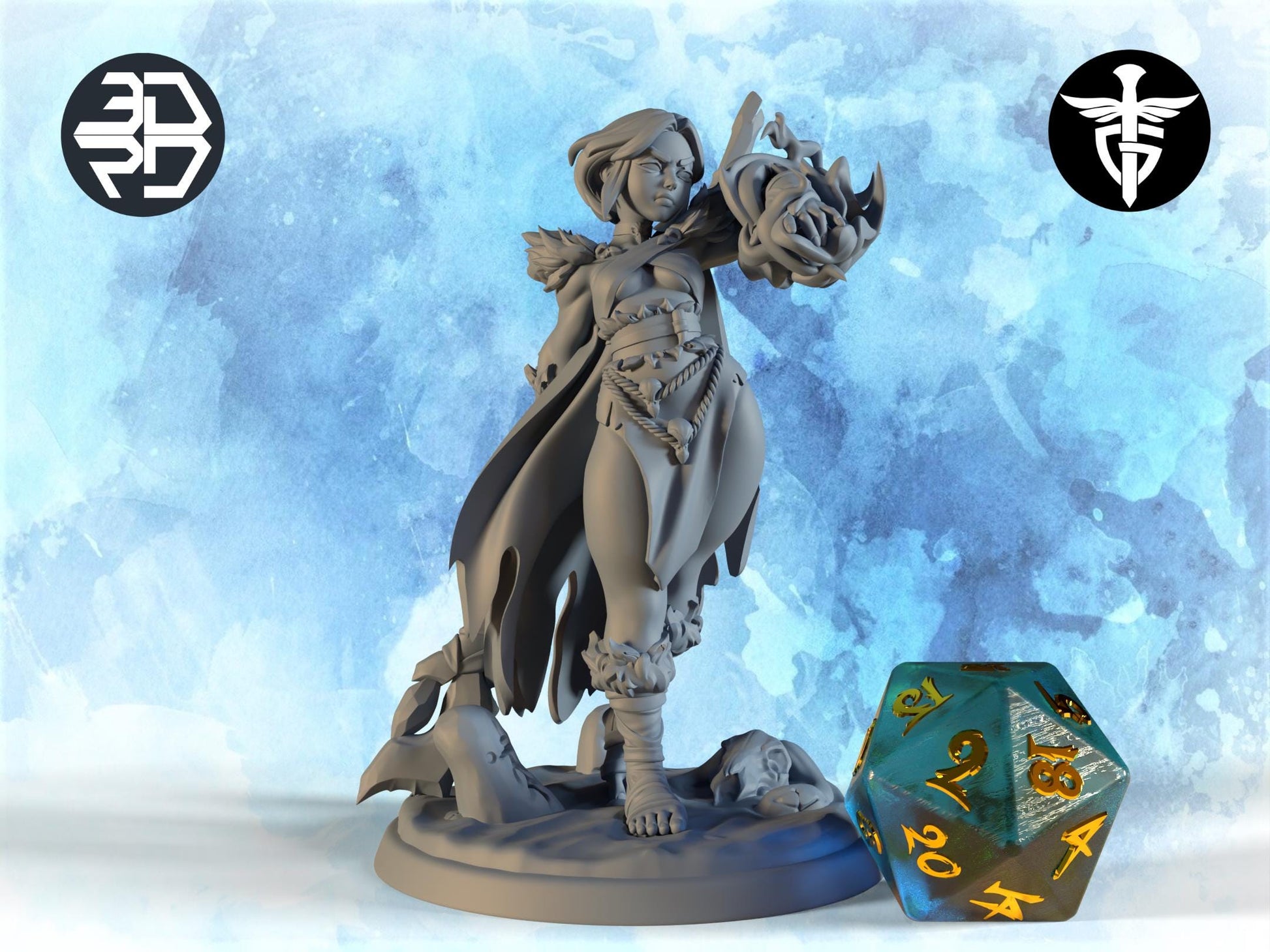 Female Warlock Miniature, Ravyn | Twin Goddess Miniatures | Tabletop RPG Miniature | Roleplaying 3D Printed Fantasy Mini - 3DPrintDen