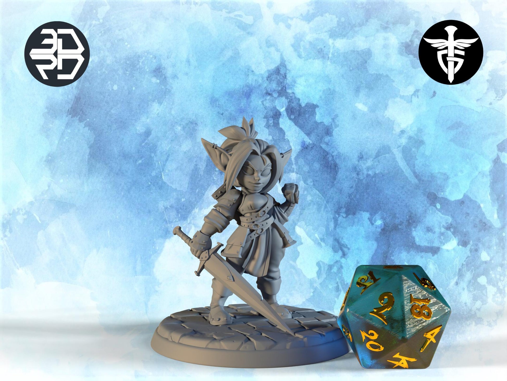 Female Goblin Warrior Miniature, Amber | Twin Goddess Miniatures | Tabletop RPG Miniature | Roleplaying 3D Printed Fantasy Mini - 3DPrintDen