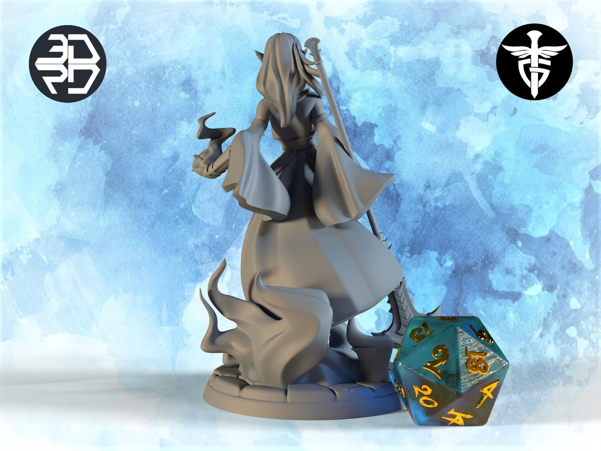 Female Elf Warlock Miniature, Varjjiah | Twin Goddess Miniatures | Tabletop RPG Miniature | Roleplaying 3D Printed Fantasy Mini - 3DPrintDen