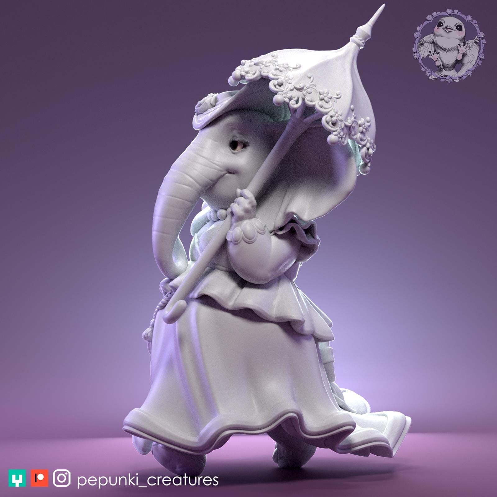 Elephant Lady Miniature | Tabletop RPG Miniature | Pepunki Creatures | Roleplaying 3D Printed Fantasy Mini - 3DPrintDen